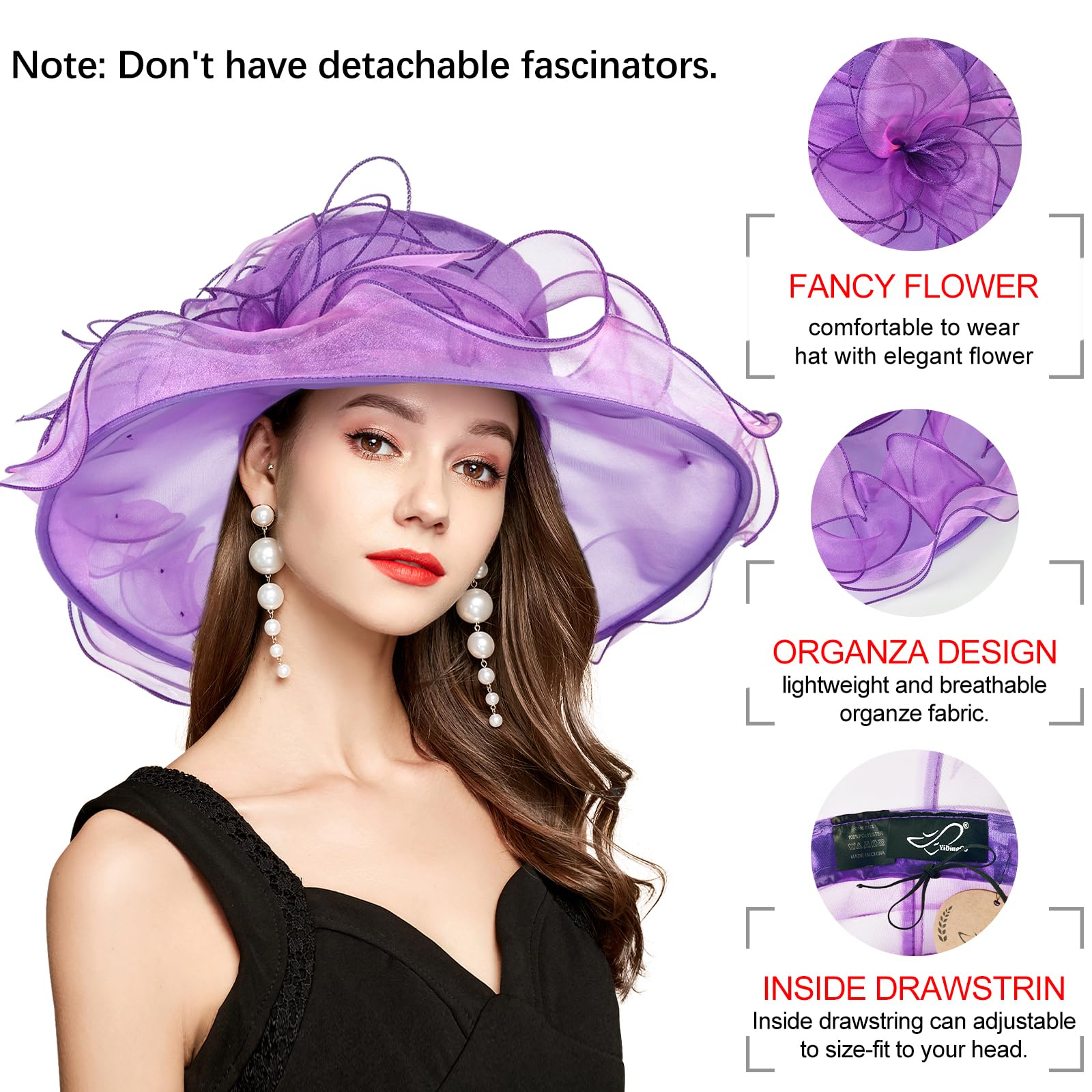 2025 Kentucky Derby Hats for Women - Elegant Organza Fascinator with UV Protection for Church, Tea Party & Wedding | Sun Hat for Outdoor Events & Garden Parties