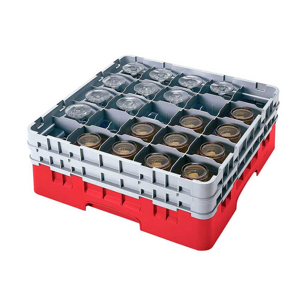 Cambro 25S534163 Full Size Glass Rack with 2 Extenders - 25 Compartment Red Commercial Kitchen Storage for Bars, Restaurants & Catering Services