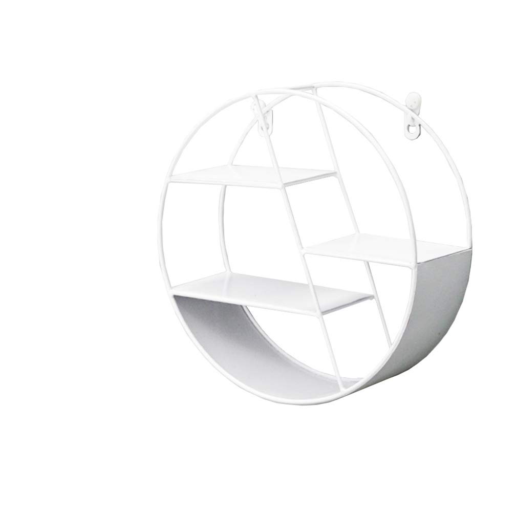 BESPORTBLE Round Metal Floating Shelves - Wall Mounted Rustic Hanging Rack for Living Room, Bathroom & Bedroom - Vintage Home Decor, Book Storage Unit - Perfect for Home, Hotel & Office Decor (White)