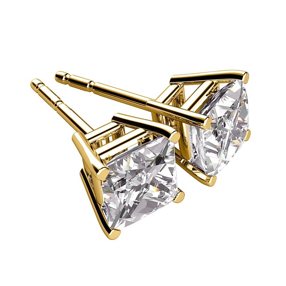 14K Yellow Gold Princess Cut Diamond Stud Earrings - 0.06 ctw Bright White (Color FGH, Clarity I1) - Perfect for Weddings, Anniversaries & Special Occasions