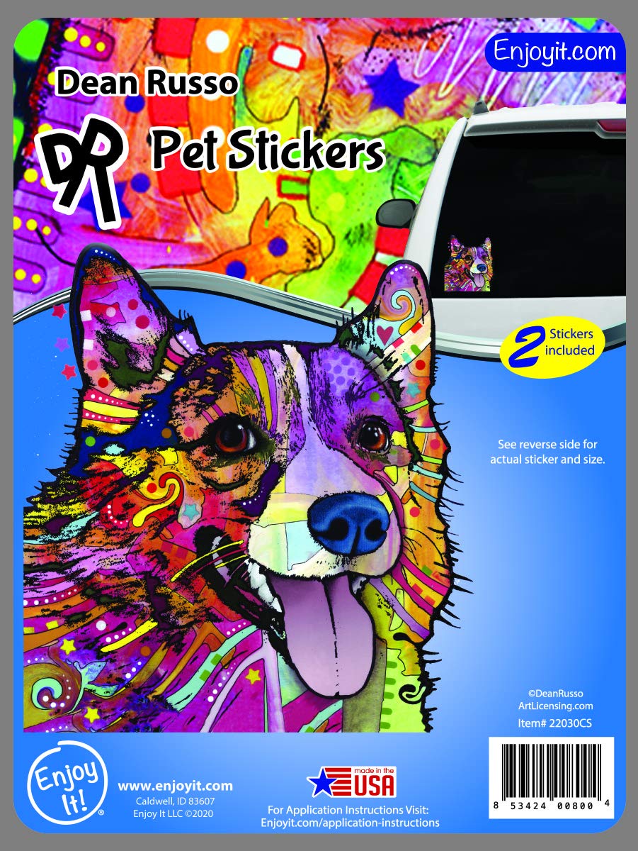 Corgi Bumper Stickers - Dean Russo Artwork - Waterproof Vinyl Decals for Cars, Windows, Laptops & DIY Crafts (2-Pack) - Perfect for Pet Lovers & Car Enthusiasts