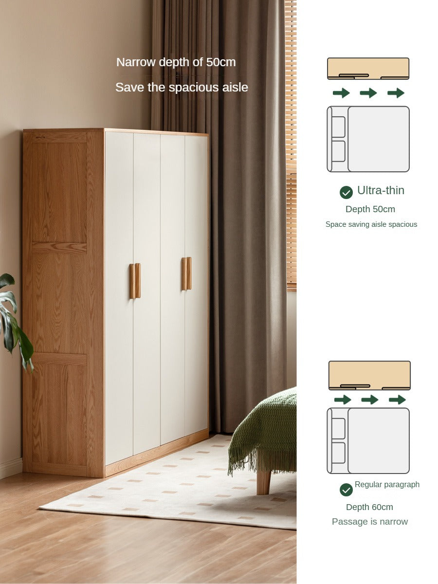 Solid Oak Wood Locker - Modern Wardrobe Closet for Bedroom, Office & Entryway Storage | Durable Wooden Cabinet with Hanging Rod & Shelves