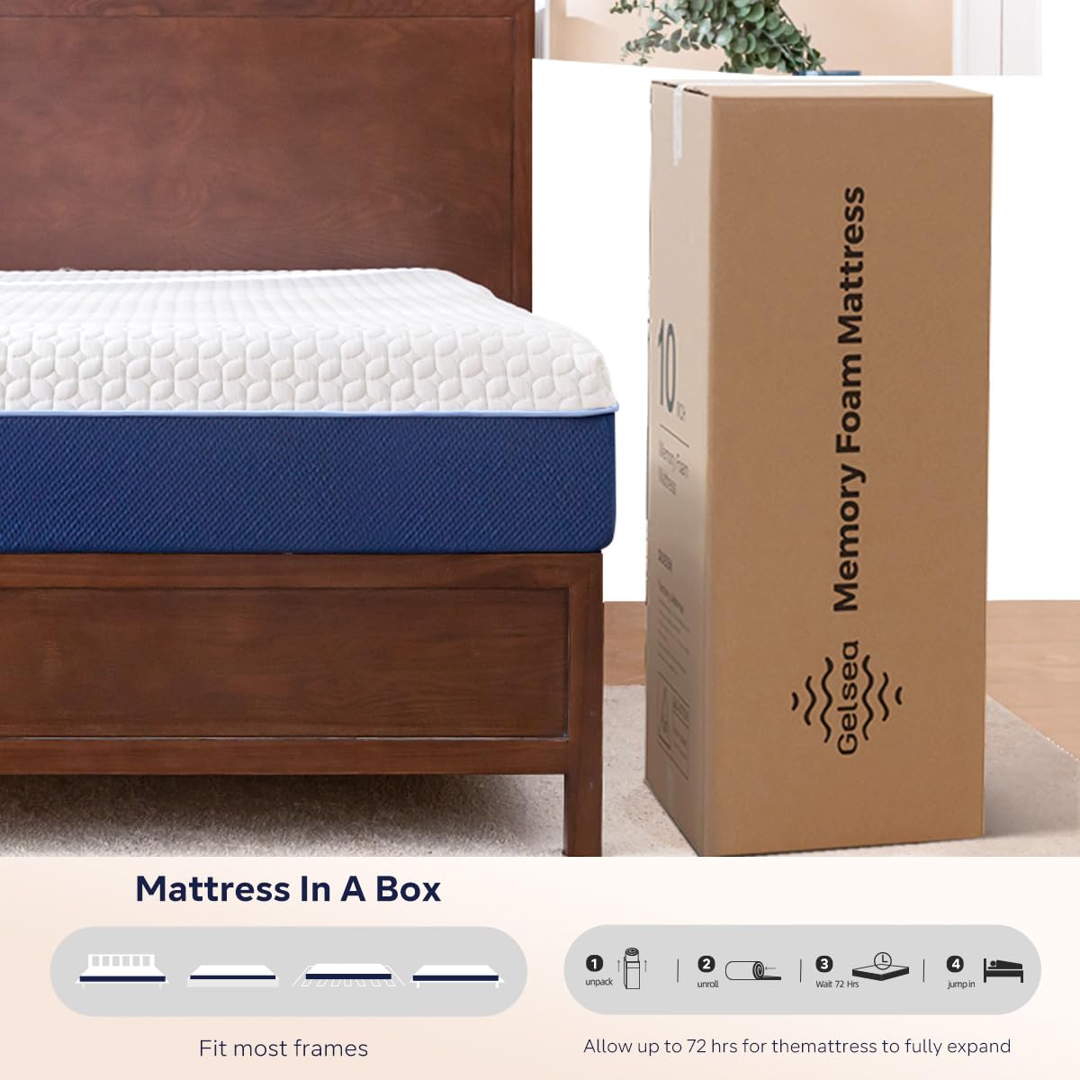 10 Inch Queen Memory Foam Mattress in a Box - Gel-Infused Cooling Technology, Breathable Cover, Made in USA - 60