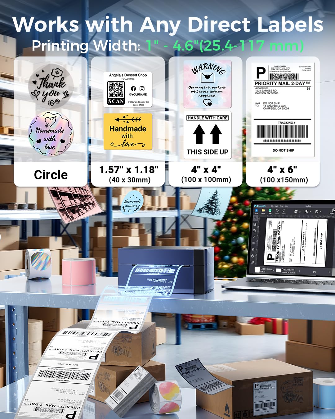 Memoking 4x6 WiFi Thermal Shipping Label Printer - 344WF Wireless Label Printer for Small Business, 300DPI High Resolution, Compatible with Amazon, Shopify, Etsy, USPS, eBay - Perfect for E-commerce Shipping, Warehouse Labeling & Small Business Logistics