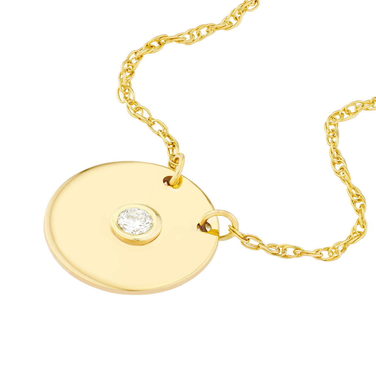 14K Yellow Gold Diamond Small Disk Pendant Necklace for Women - Elegant Everyday Jewelry & Special Occasion Gift