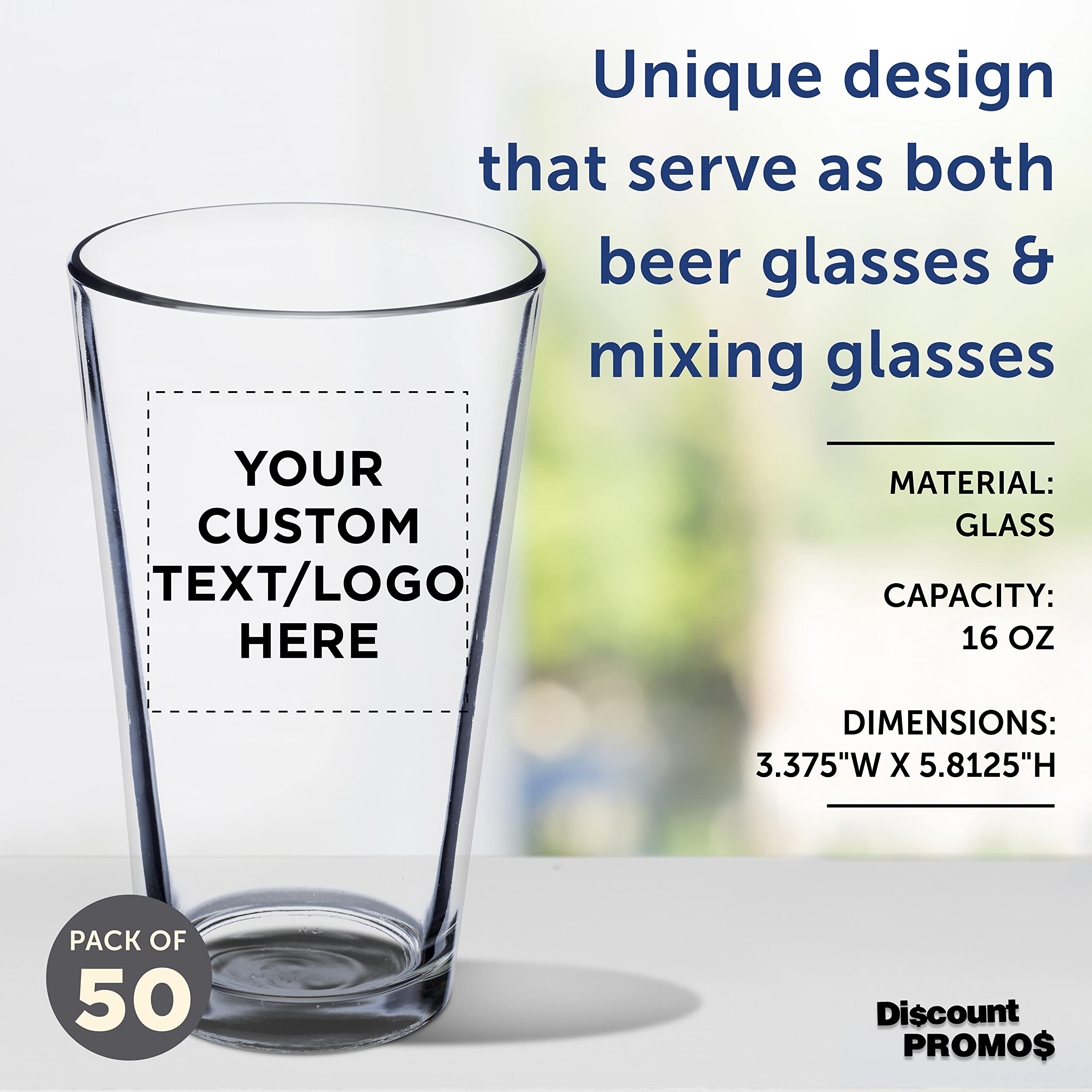 Custom 16 oz Beer Pint Glasses - Bulk Set of 50 Personalized Bar Glasses for Restaurants & Pubs - Heavy Duty Clear Glassware with Thick Base & Walls - Stackable Commercial Drinkware for Bars, Weddings & Events