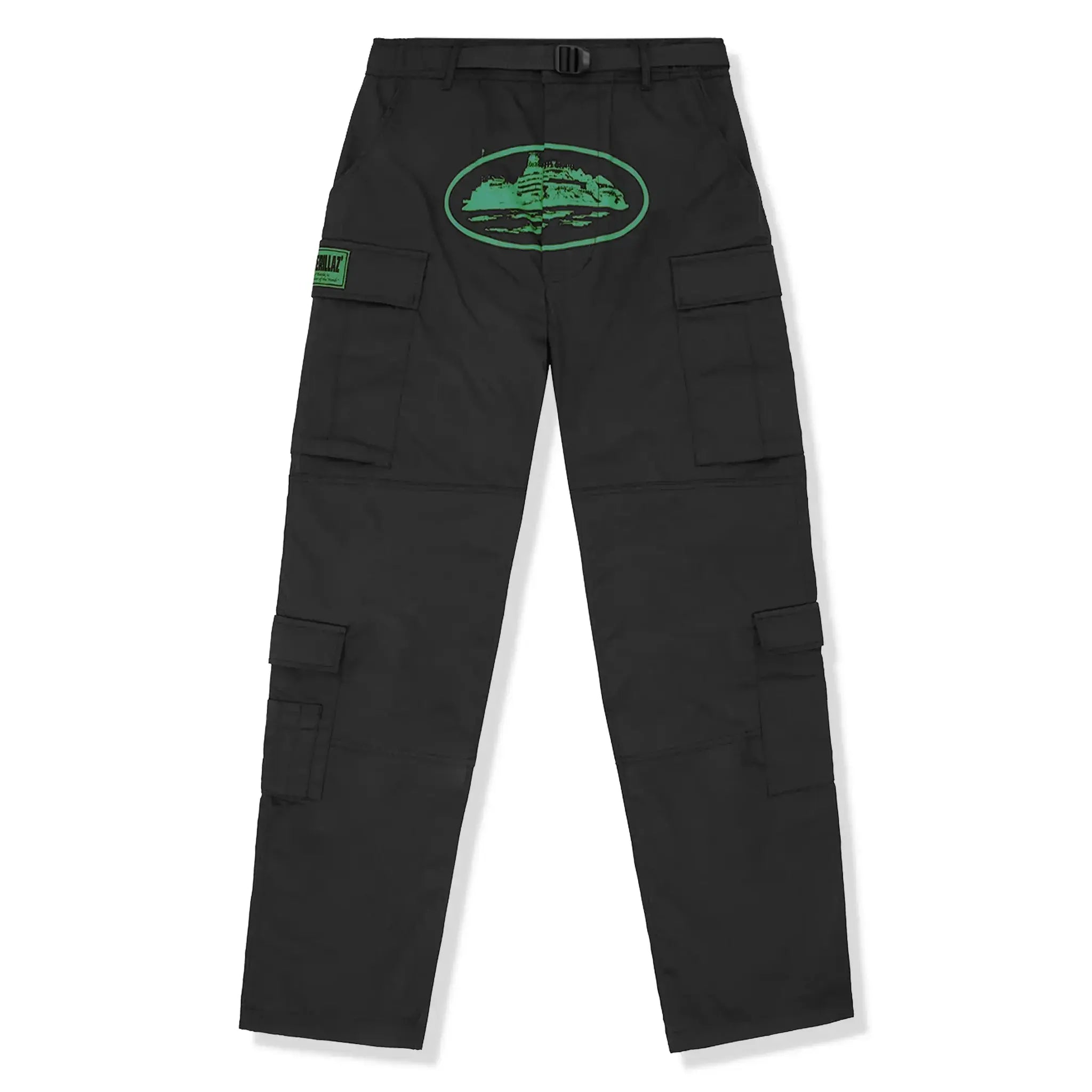 Corteiz Mula Guerillaz Black Green Cargo Pants for Men - Streetwear Tactical Joggers with Multiple Pockets | Perfect for Urban Fashion, Hip Hop Style & Outdoor Adventures