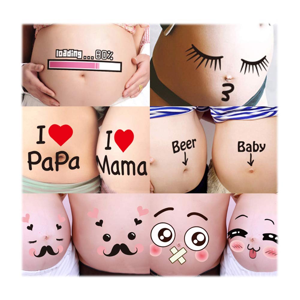 Funny Pregnancy Belly Stickers - 10 Sheets Maternity Photo Props for Baby Bump, Gender Reveal & Pregnancy Announcement - Cute Facial Expressions Stickers for Expecting Moms