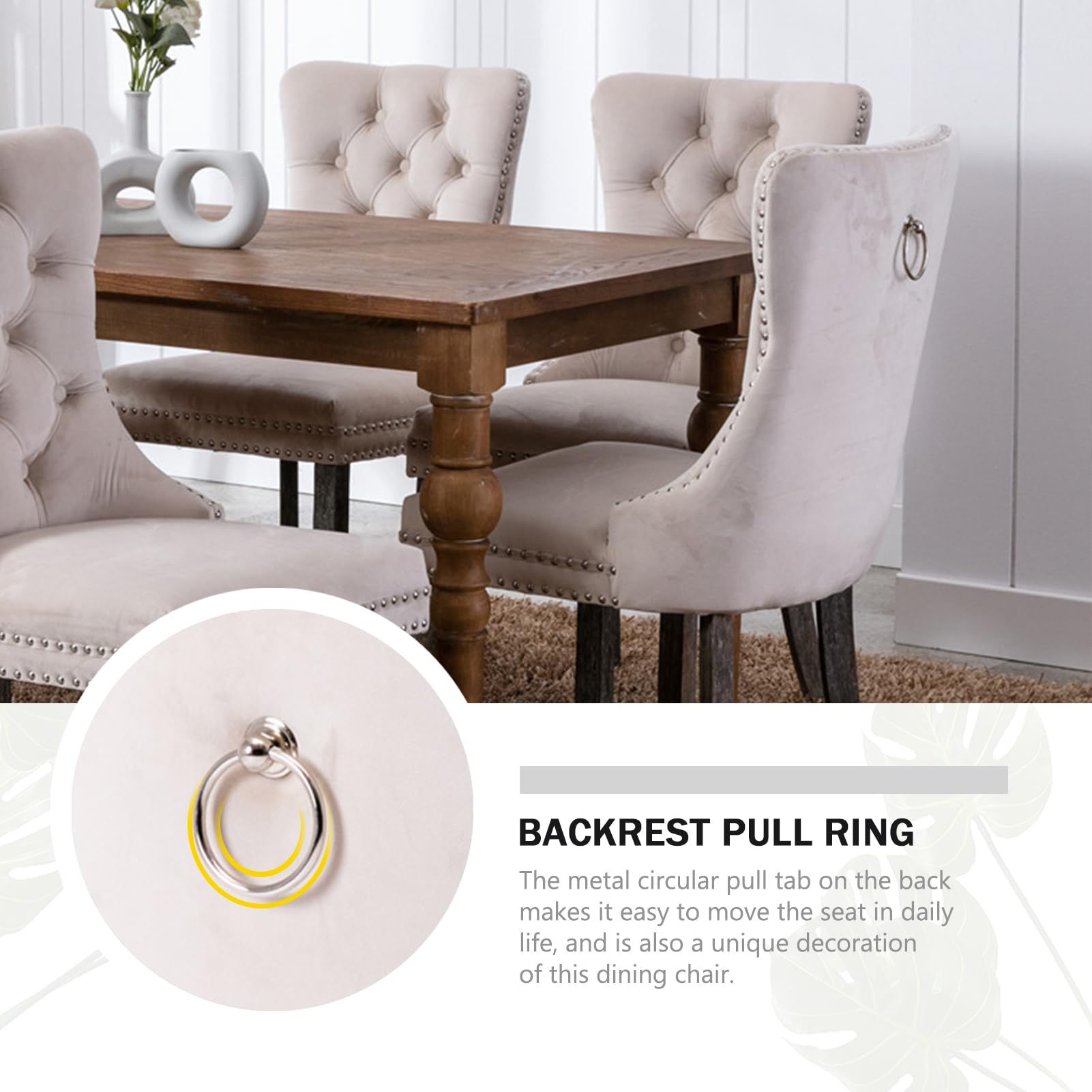 Velvet Dining Chairs Set of 4 - Upholstered Modern Kitchen Chairs with Ring Pull Trim & Button Back, Comfortable Seating for Dining Room, Living Room, Bedroom (Beige) | Perfect for Home Decor, Dinner Parties & Small Space Furniture Arrangement