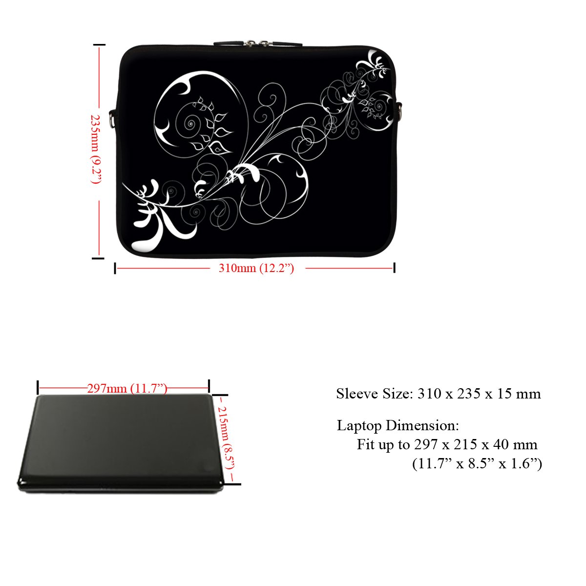 Meffort Inc® 11.6 Inch Neoprene Laptop Sleeve Case with Hidden Handle & Adjustable Shoulder Strap - Lightweight Protection for MacBook Air, Chromebook, Ultrabook (White Swirl) - Perfect for Travel, School & Office Commute