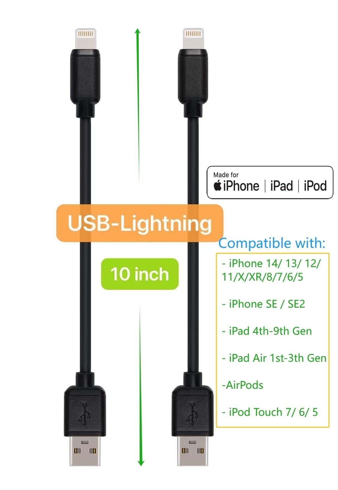 JuSoFU 10-Pack Short USB Cables - USB C, Micro USB & USB for iPhone, iPad, MacBook - Perfect for Travel & Charging Stations