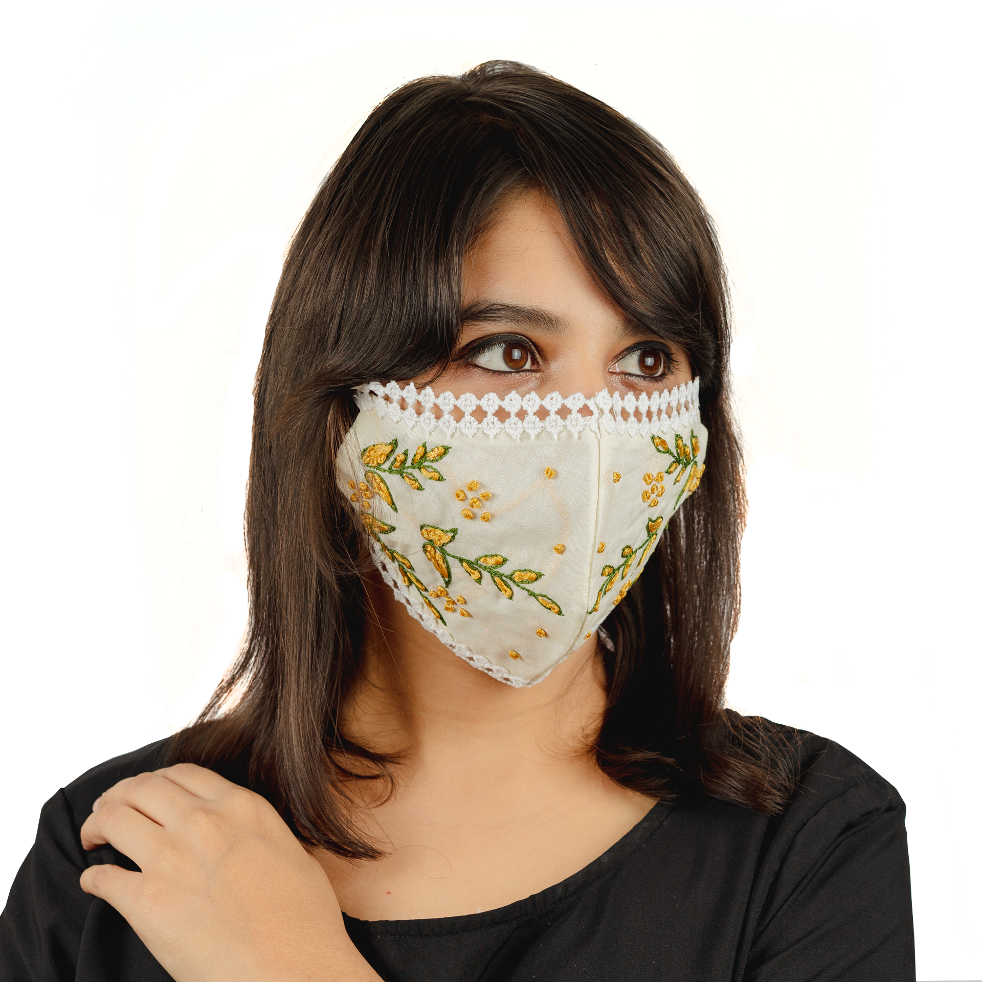 Floral Embroidered Cotton Lace Face Mask - Breathable & Stylish (5-Pack) - Perfect for Daily Wear, Parties & Special Occasions