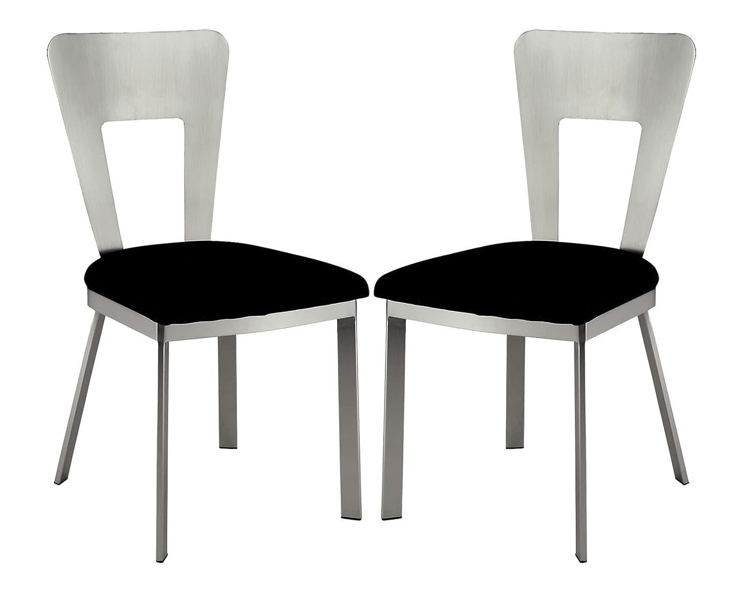 Modern Silver Metal 2-Piece Dining Chair Set with Black Microfiber Upholstery - Keyhole Back Design & Satin Powder Coating - Perfect for Kitchen, Dining Room, or Breakfast Nook Seating