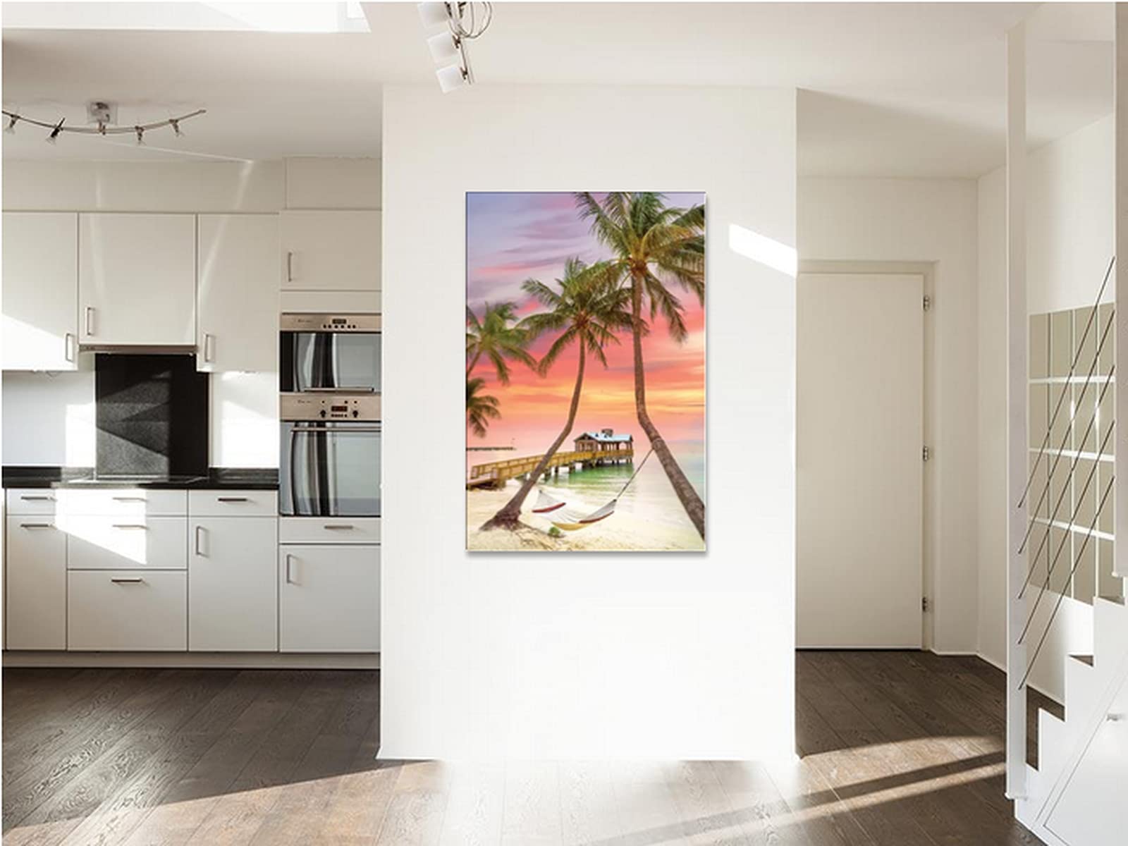 Tropical Sunrise Beach Canvas Wall Art - Relaxing Coastal Seascape Painting for Bathroom & Living Room Decor - Stretched & Framed Ready to Hang (28x40 Inches) - Perfect Gift for Beach House & Ocean Lovers