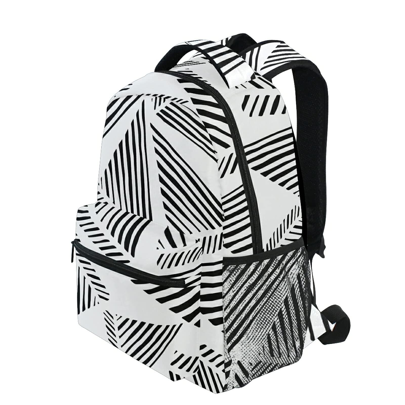 Stylish Triangle Patchwork Backpack - Lightweight Casual Daypack for Men & Women, Black & White Design - Perfect for School, Travel, and Outdoor Adventures