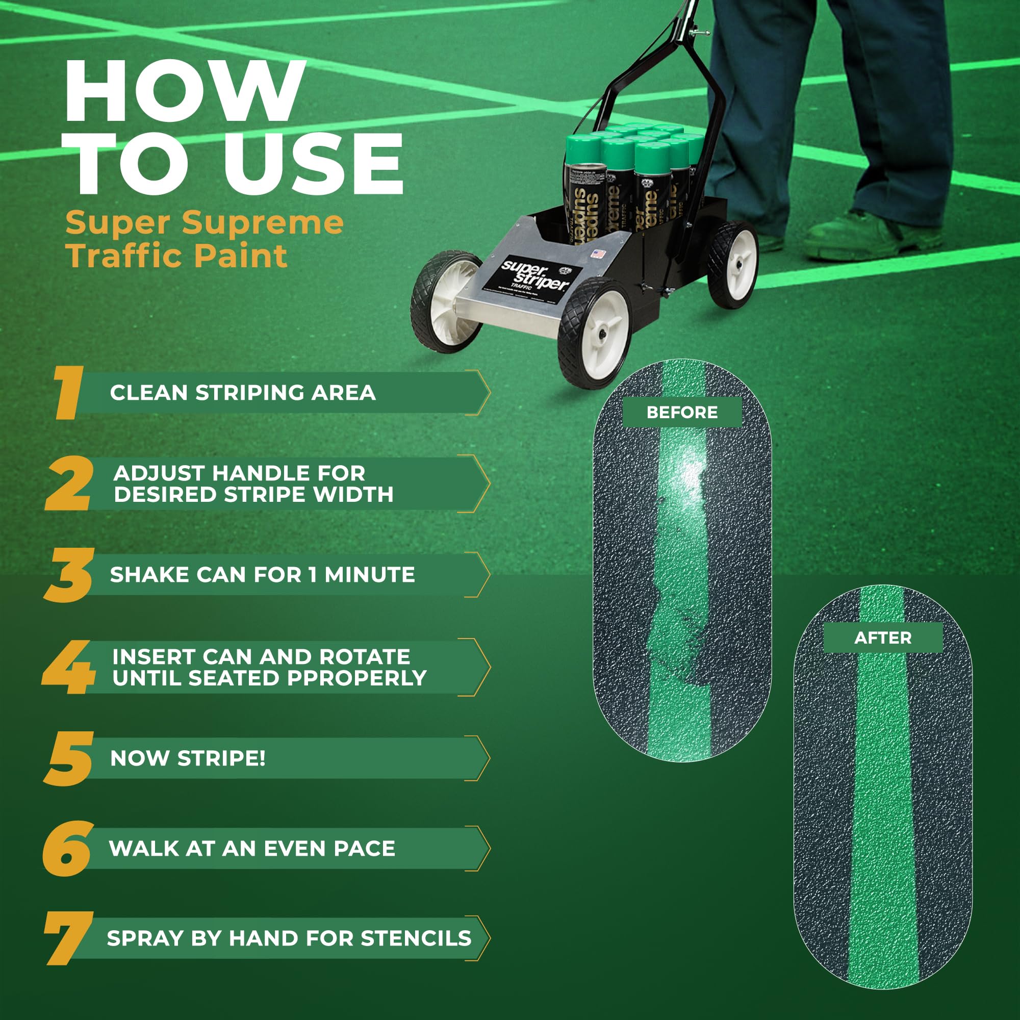 Fox Valley Super Supreme Traffic Spray Paint - 18 oz (Pack of 12), Green - High-Performance Road Marking Paint for Parking Lots, Sidewalks, Warehouses & Factory Floors - Easy to Use, Durable & Weather-Resistant - Perfect for DIY Projects, Construction Sites & Industrial Applications
