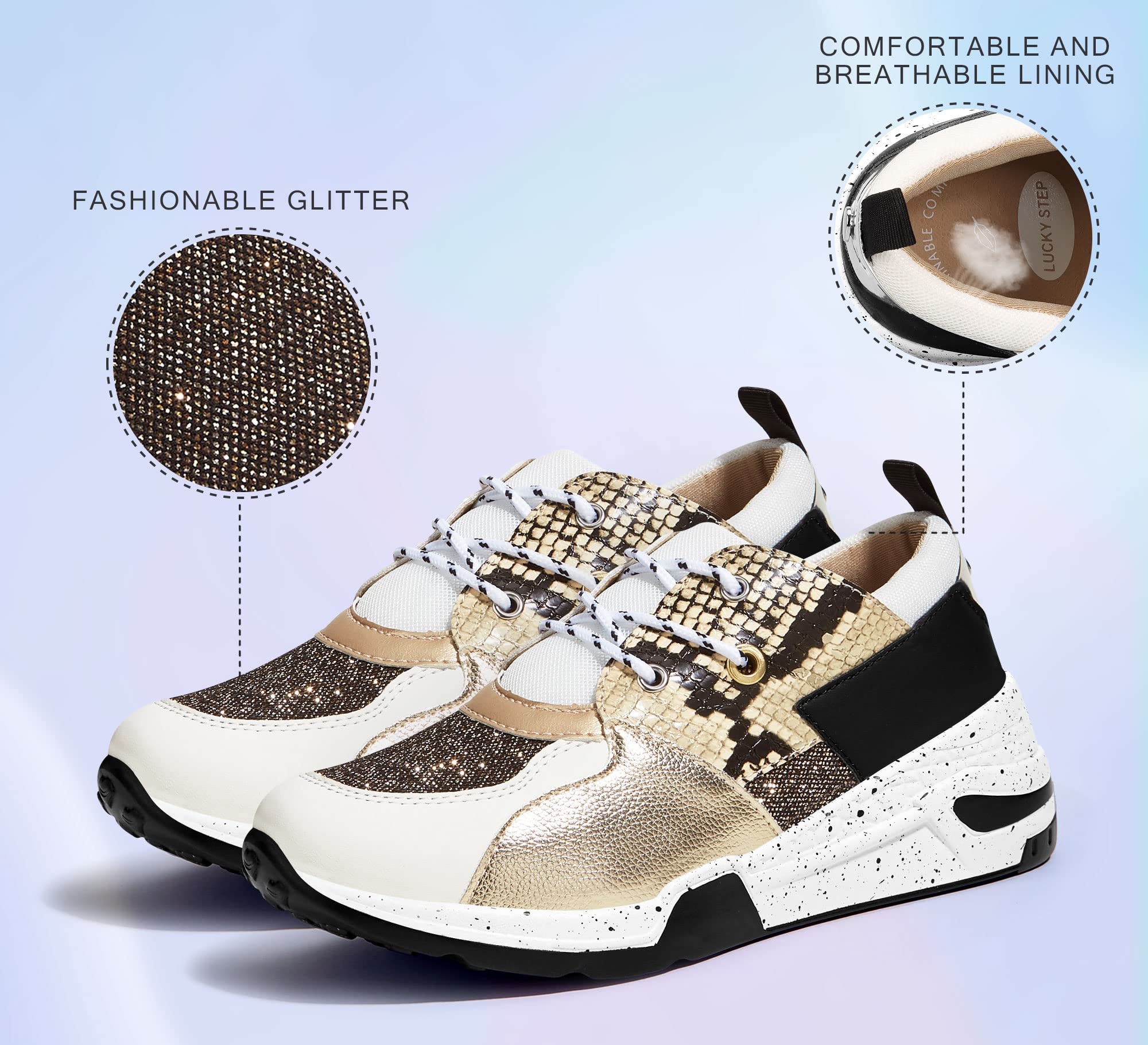 LUCKY STEP Women's High Heel Wedge Sneakers - Retro Platform Casual Shoes with Lace Up Design for Fashion & Comfort | Perfect for Office, Dating, and Night Out