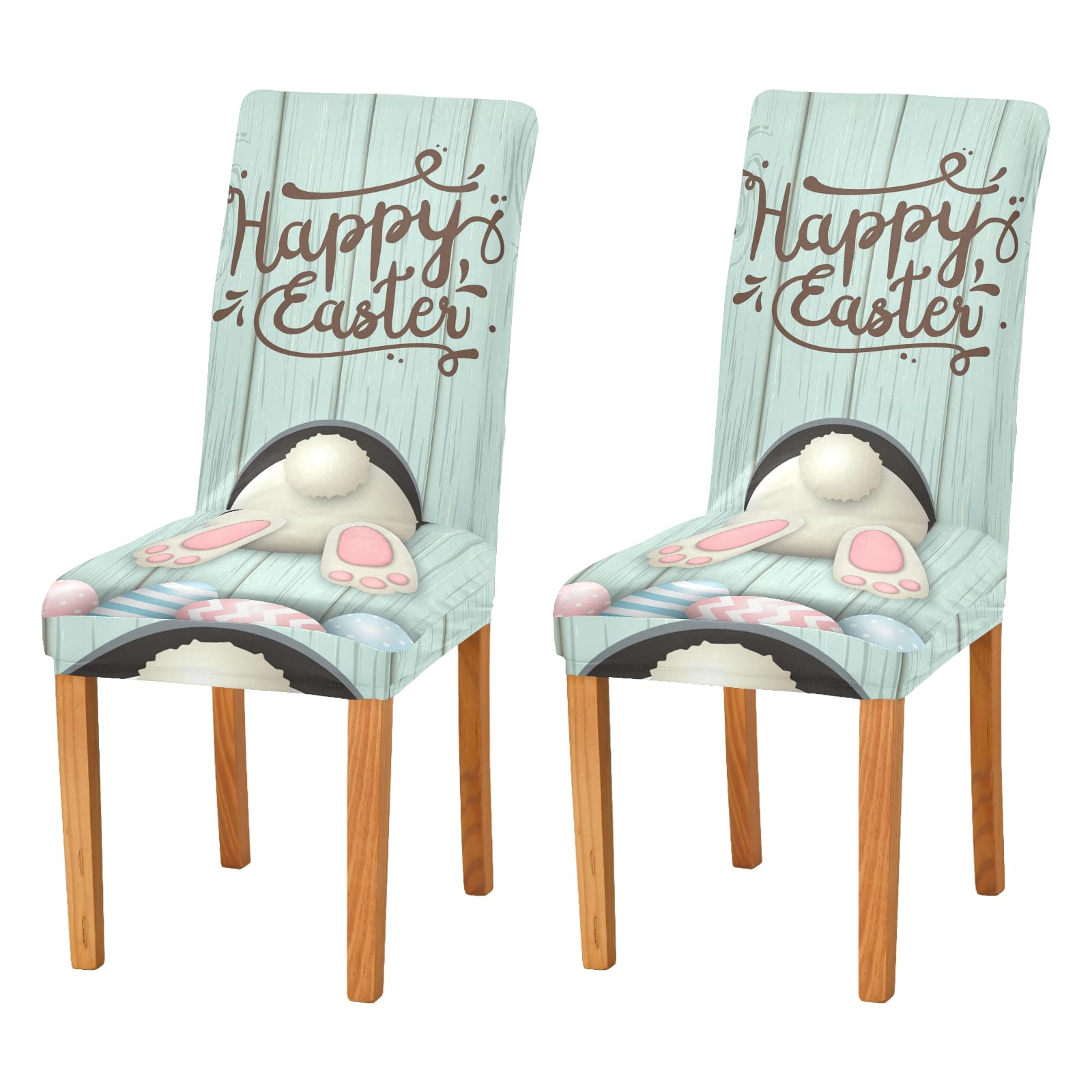 Stretch Easter Bunny Chair Covers Set of 4 - Washable Dining Chair Slipcovers for Kitchen, Hotel & Banquet - Removable Seat Protector for Easter Decor, Home, Restaurant & Party Use