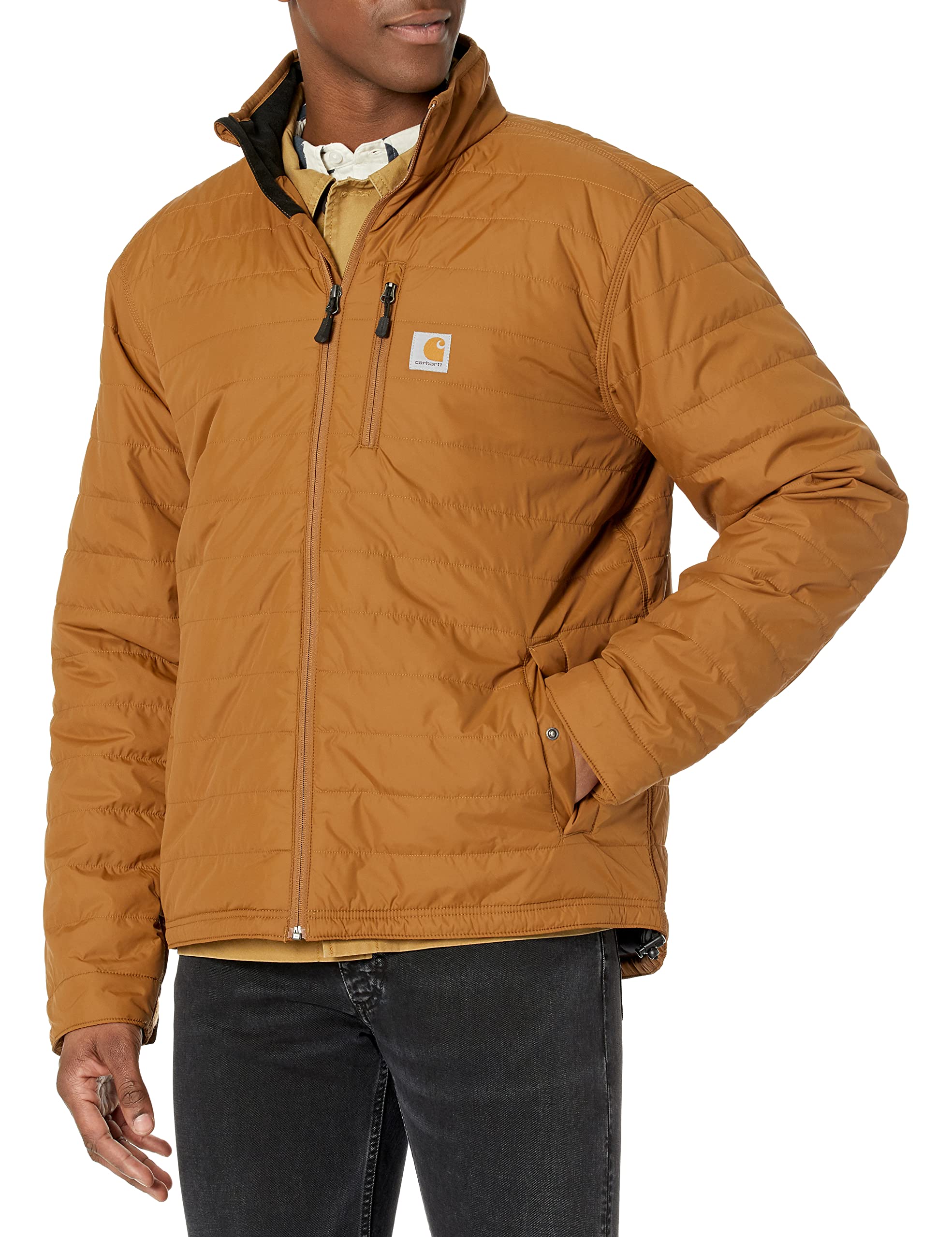 Carhartt Men's Rain Defender Relaxed Fit Lightweight Insulated Jacket - Waterproof Windbreaker for Outdoor Work, Hiking & Winter Activities