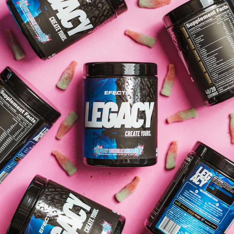 Efectiv Nutrition LEGACY Pre Workout Powder 380g - Fizzy Bubble Sweets Flavor for Energy & Focus | Gym, Bodybuilding & Fitness Training Supplement