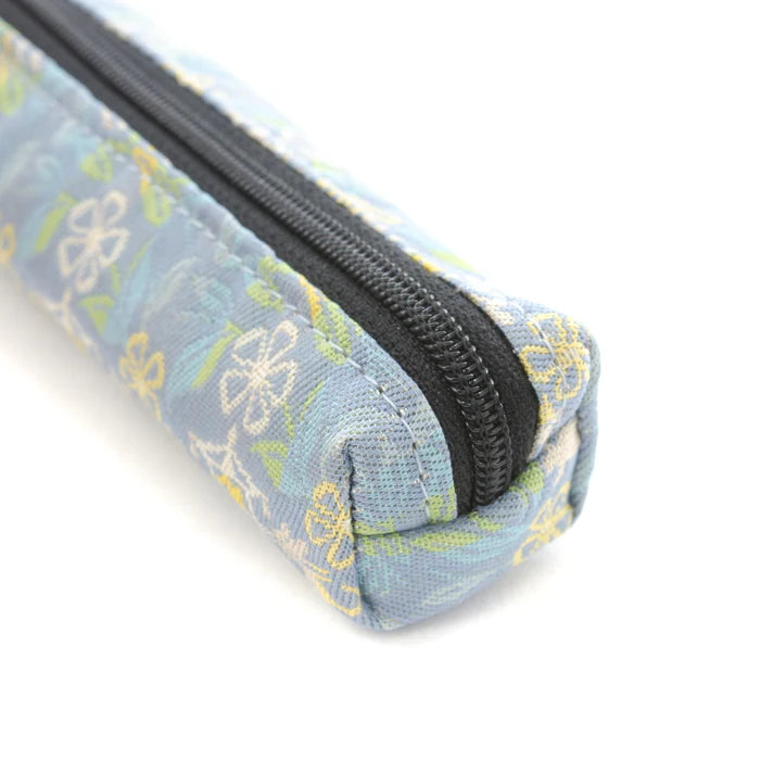 Nishijin Woven Pencil Case - Traditional Japanese Craft from Kyoto | Blue Grey Design with Marrying Mice Cut Paper Pattern | Perfect for School, Office & Gift Giving