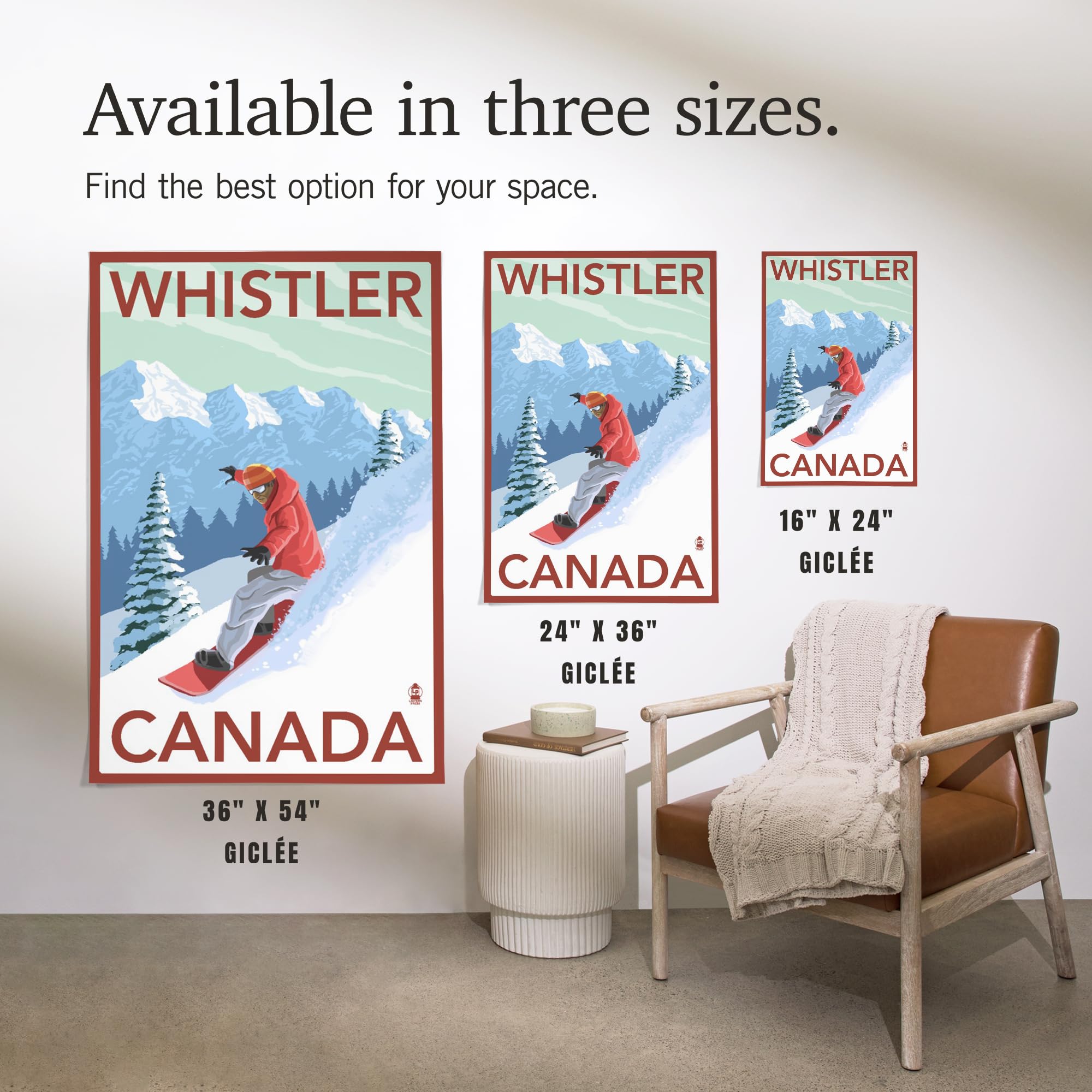 Lantern Press 16x24 Inch Giclee Art Print - Whistler Canada Snowboarder Wall Decor - Perfect for Living Room, Bedroom & Office Wall Art
