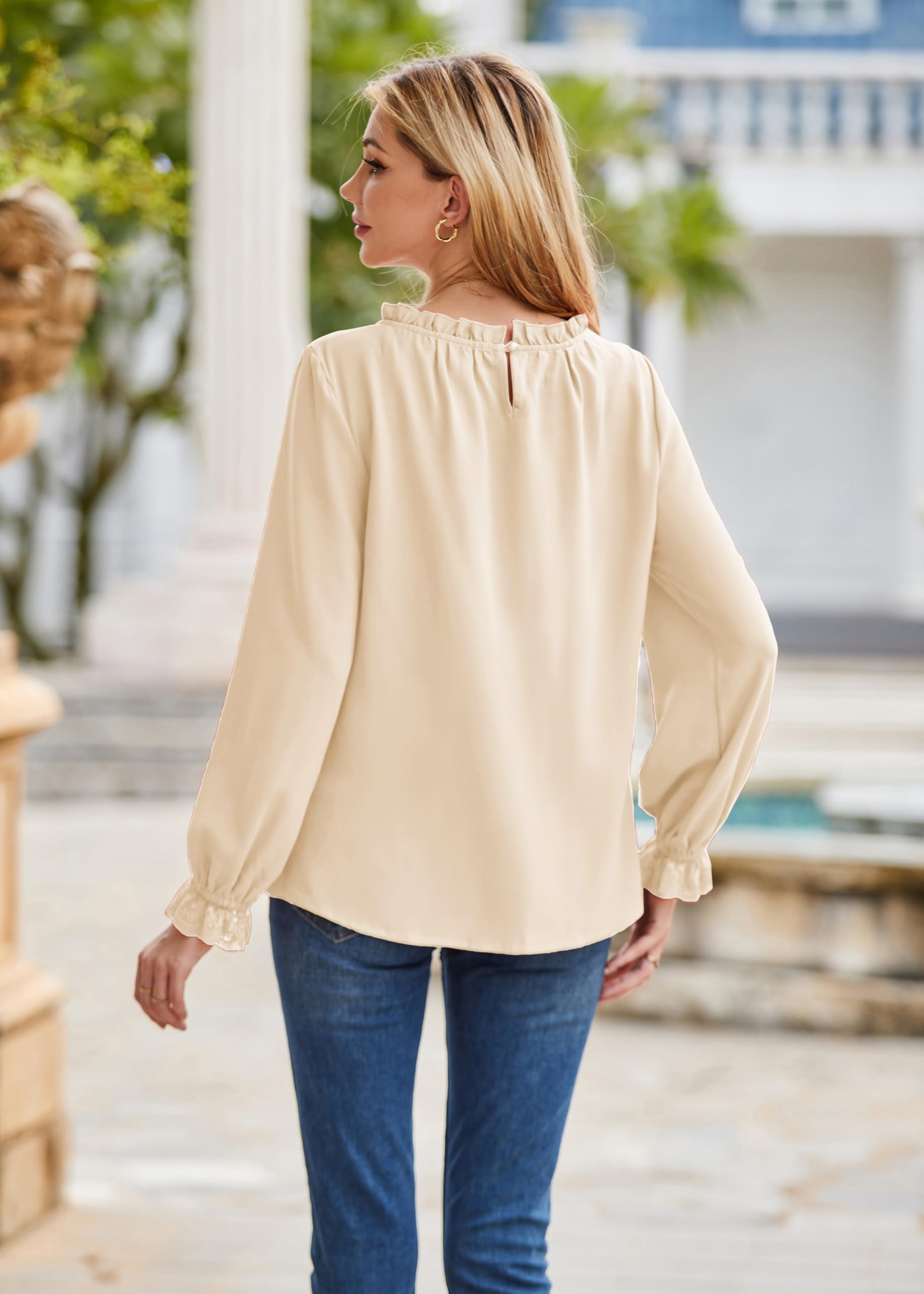 GRACE KARIN Women's Long Sleeve Blouse - Elegant Frill Neck Shirt for Business Office & Casual Wear | Perfect for Work, Date Night & Professional Outfits