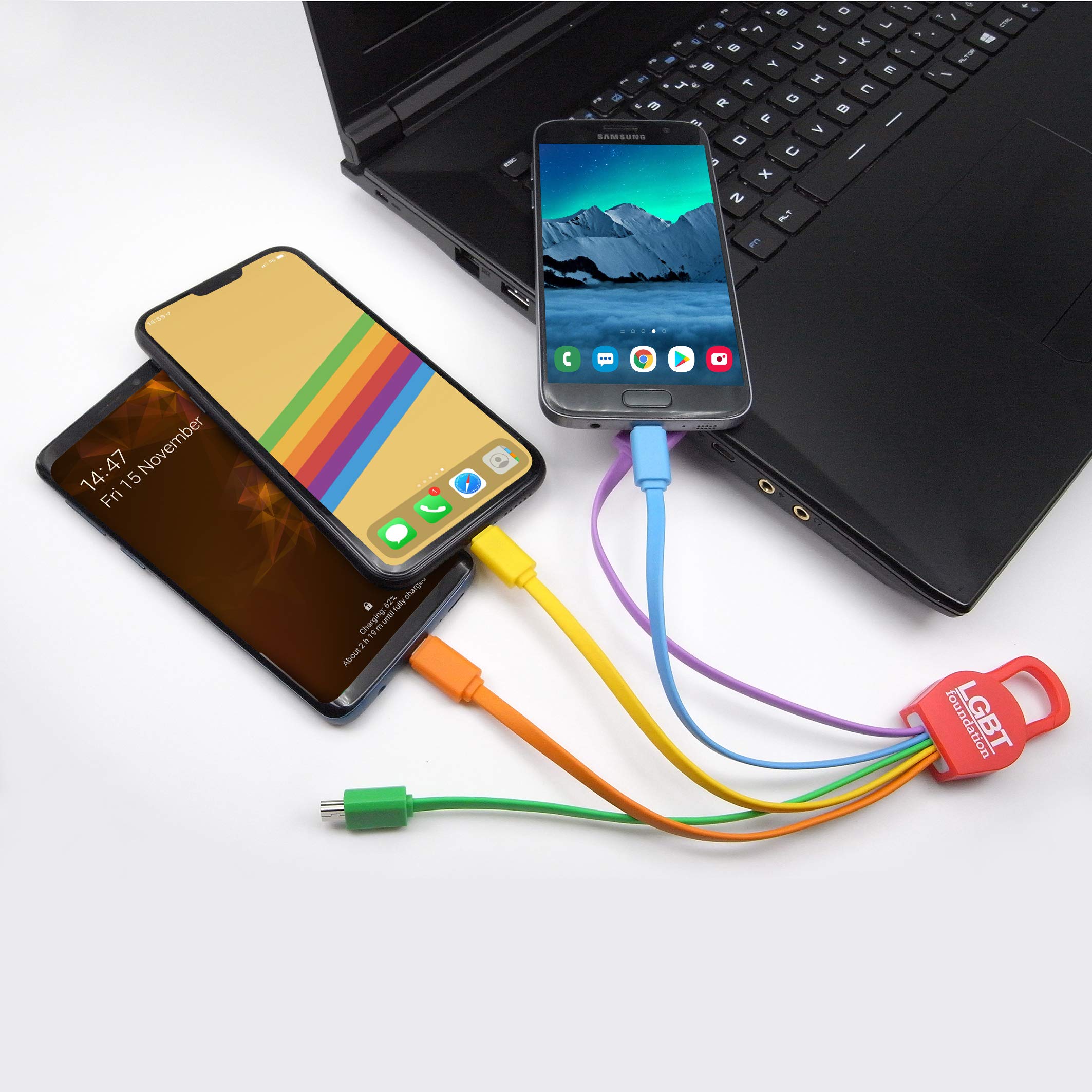 Universal USB Fast Charging Cable with 5 Connectors - Compatible with iPhone, Android, Micro USB, Type C - Perfect for Travel, Home & Office Use
