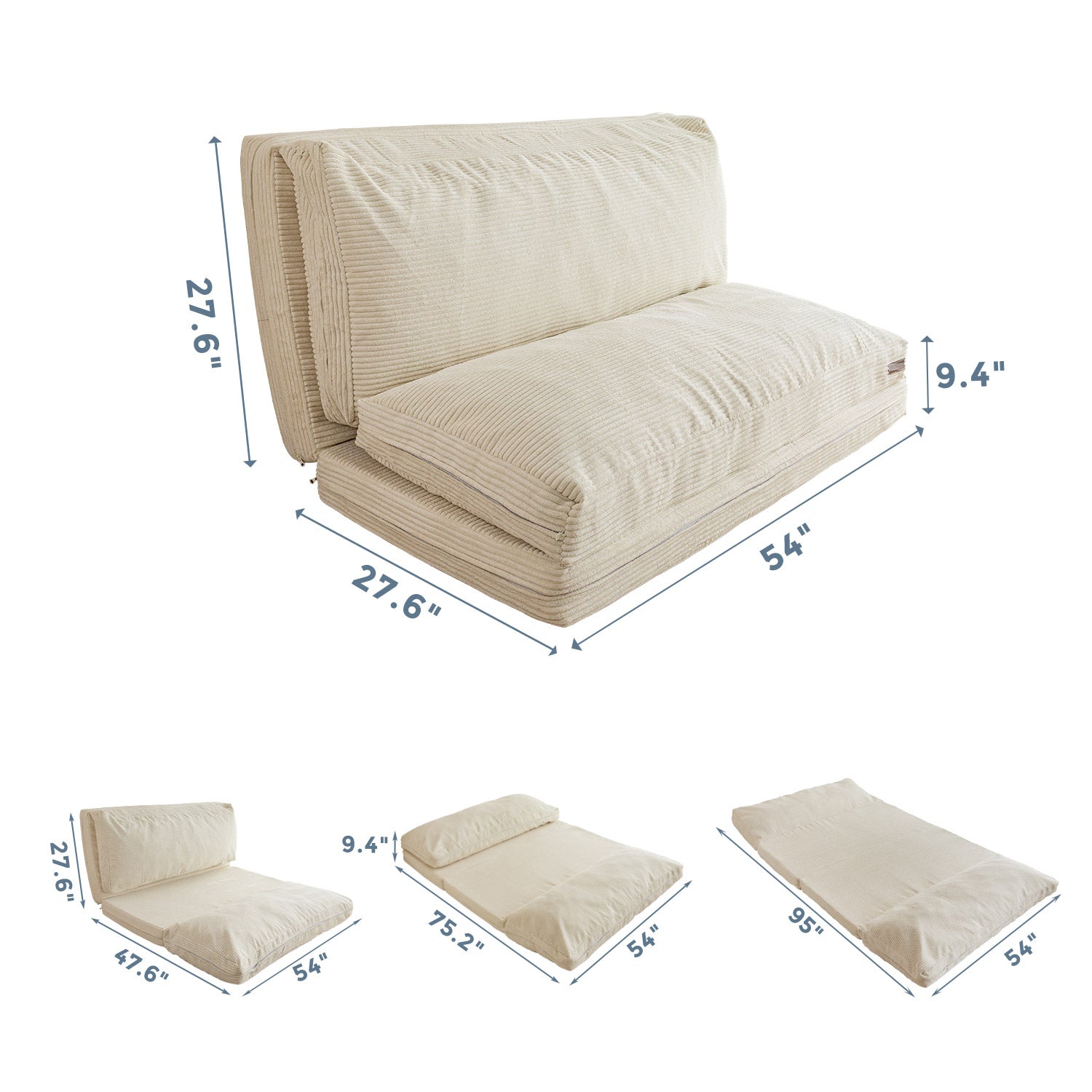 MAXYOYO Foldable Corduroy Bean Bag Sofa Bed with Washable Cover - Perfect for Living Room Lounging, Dorm Room Comfort & Kids Play Area