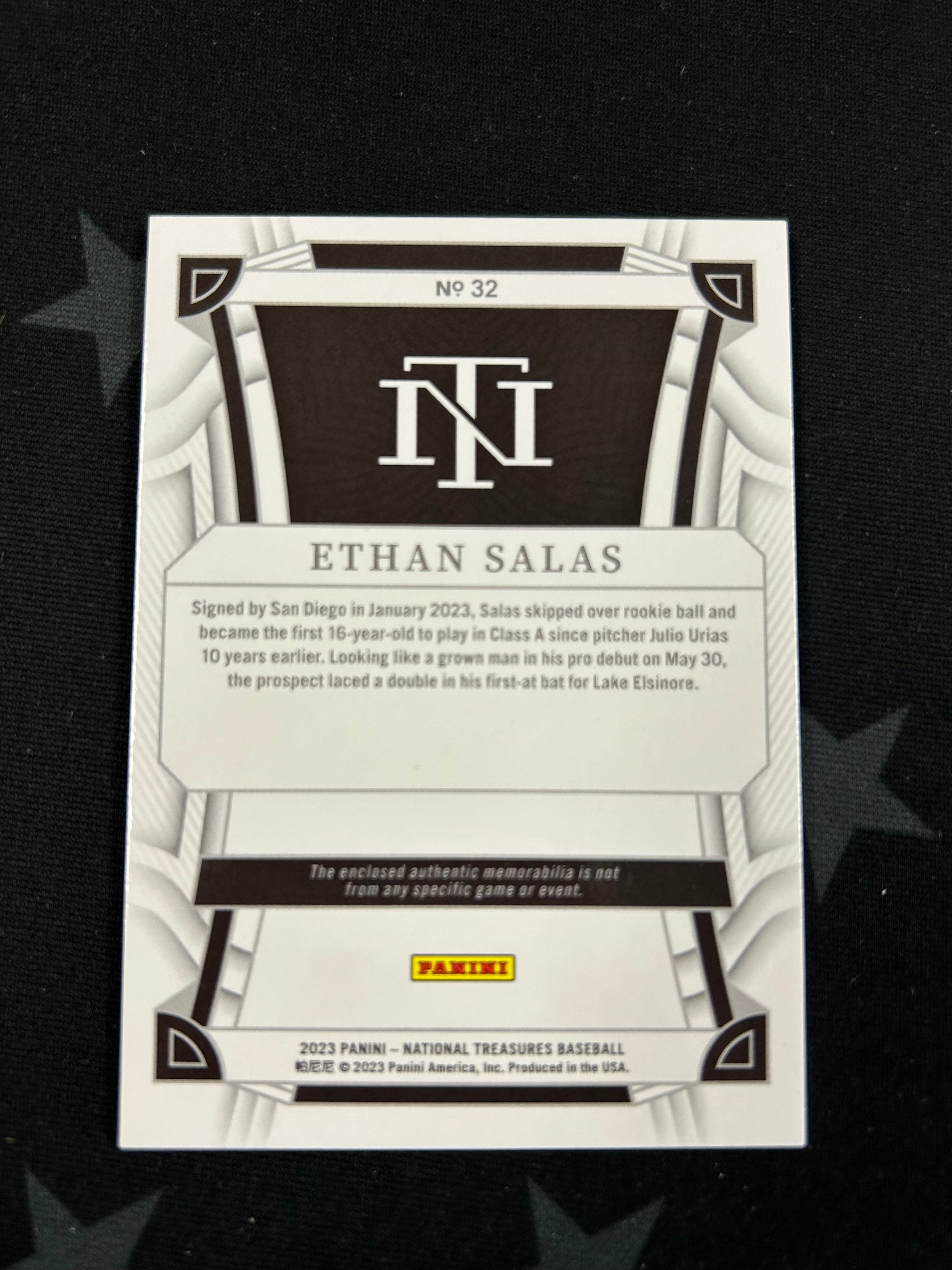 2023 Panini National Treasures Baseball Ethan Salas Patch #32 - Rare Collectible Card for Baseball Fans & Memorabilia Collectors - Perfect for Display, Trading, and Investment