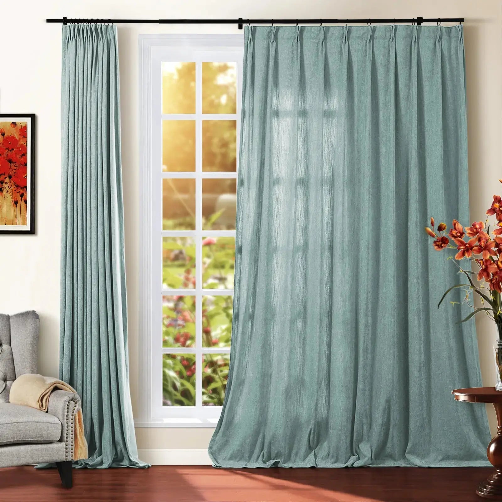 Premium Tino Heavyweight Chenille Pleated Curtains - Elegant Blackout Drapes for Living Room & Bedroom - Soft Textured Thermal Insulated Window Treatments for Home Decor