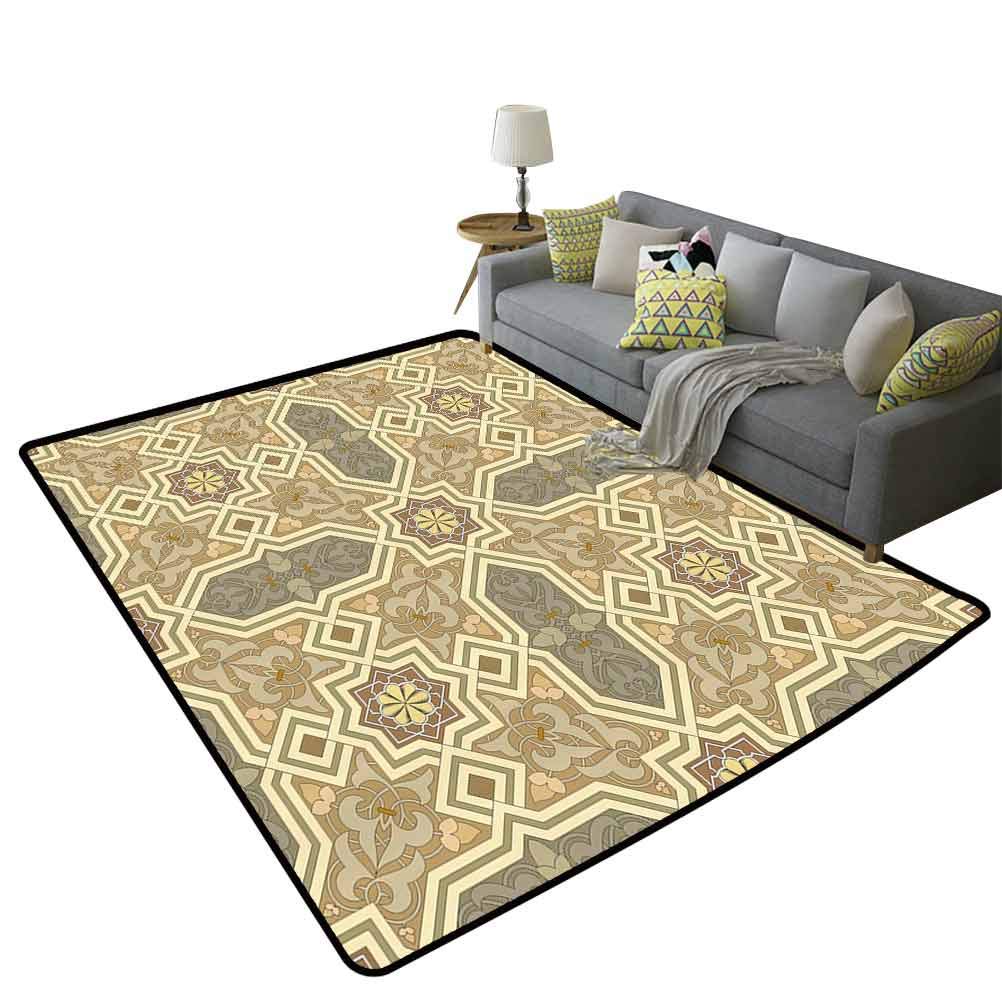 Geometric Multifunctional Area Rug - Classic Mexican & Greek Tile Design with Oriental Paisley Trellis Pattern - Beige & Gray 4'x6' (120x180cm) - Perfect for Living Room, Bedroom, or Office Decor