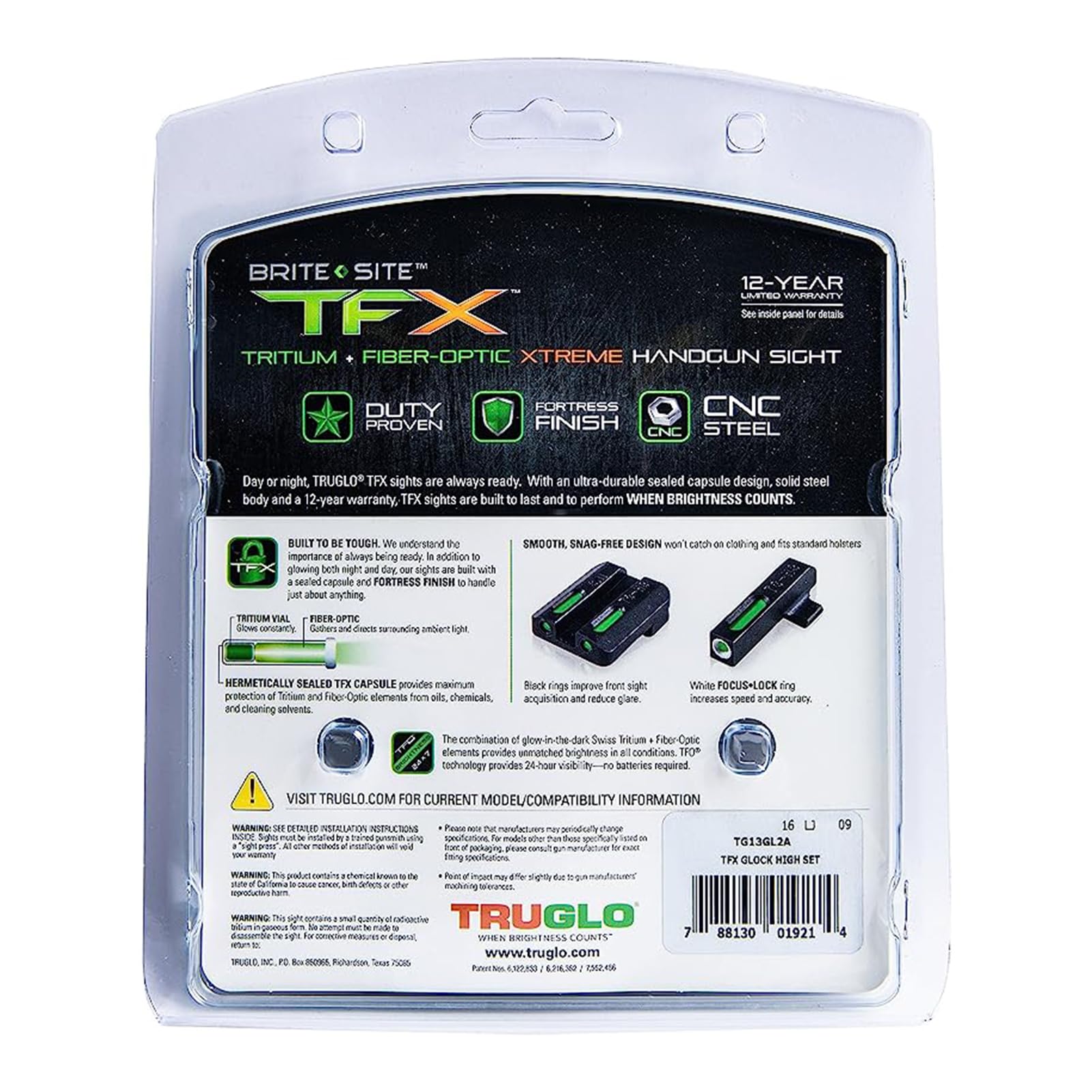 TRUGLO TFX Handgun Sight - Durable Shock-Resistant Compact Tritium & Fiber-Optic Sight for Pistols - Bright Day/Night Visibility for Home Defense & Tactical Shooting