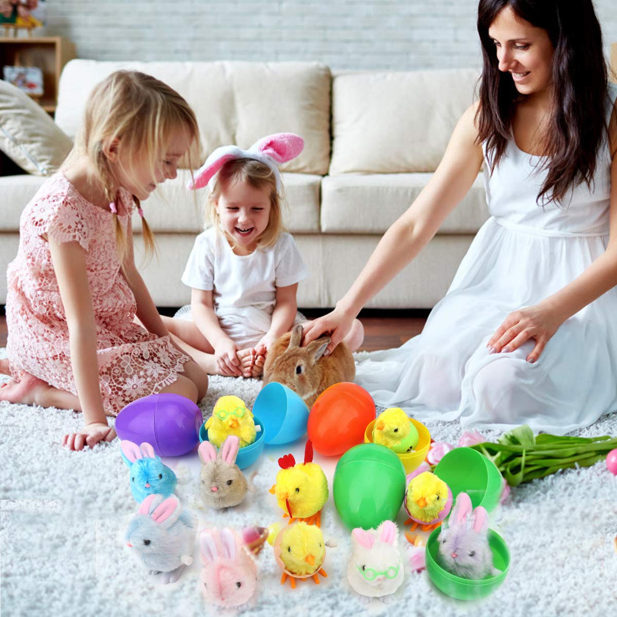 12 Pack Prefilled Easter Eggs with Wind-Up Toys - Plastic Easter Eggs Filled with Chicks & Bunnies Toys for Easter Basket Stuffers, Party Favors & Egg Hunt - Perfect for Easter Celebrations, Kids' Parties & Spring Festivities