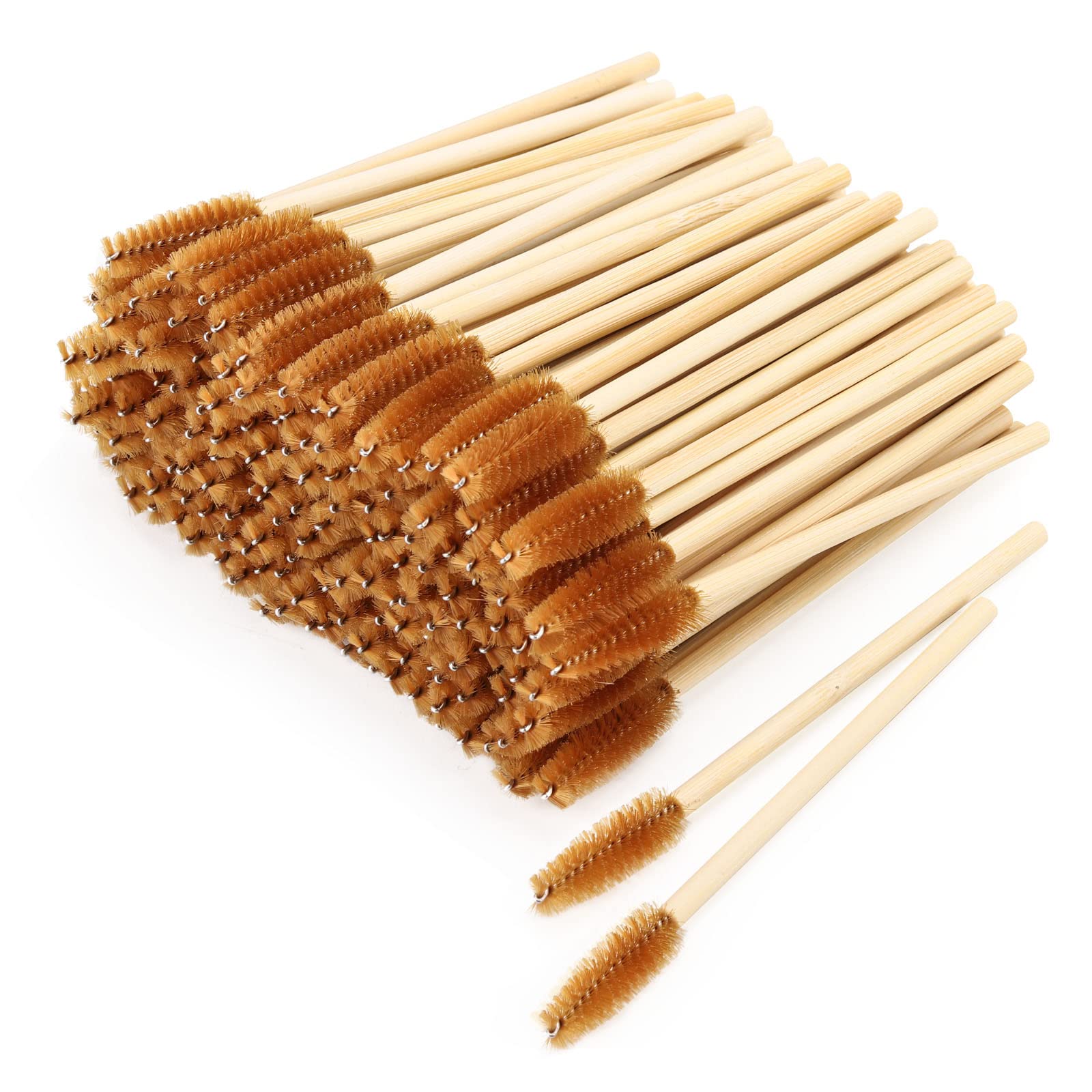 Tbestmax 150 Pack Disposable Mascara Wands - Eyelash Extension Brushes & Eyebrow Spoolies with Bamboo Sticks (Brown) - Perfect for Salon, DIY Lash Extensions & Makeup Application