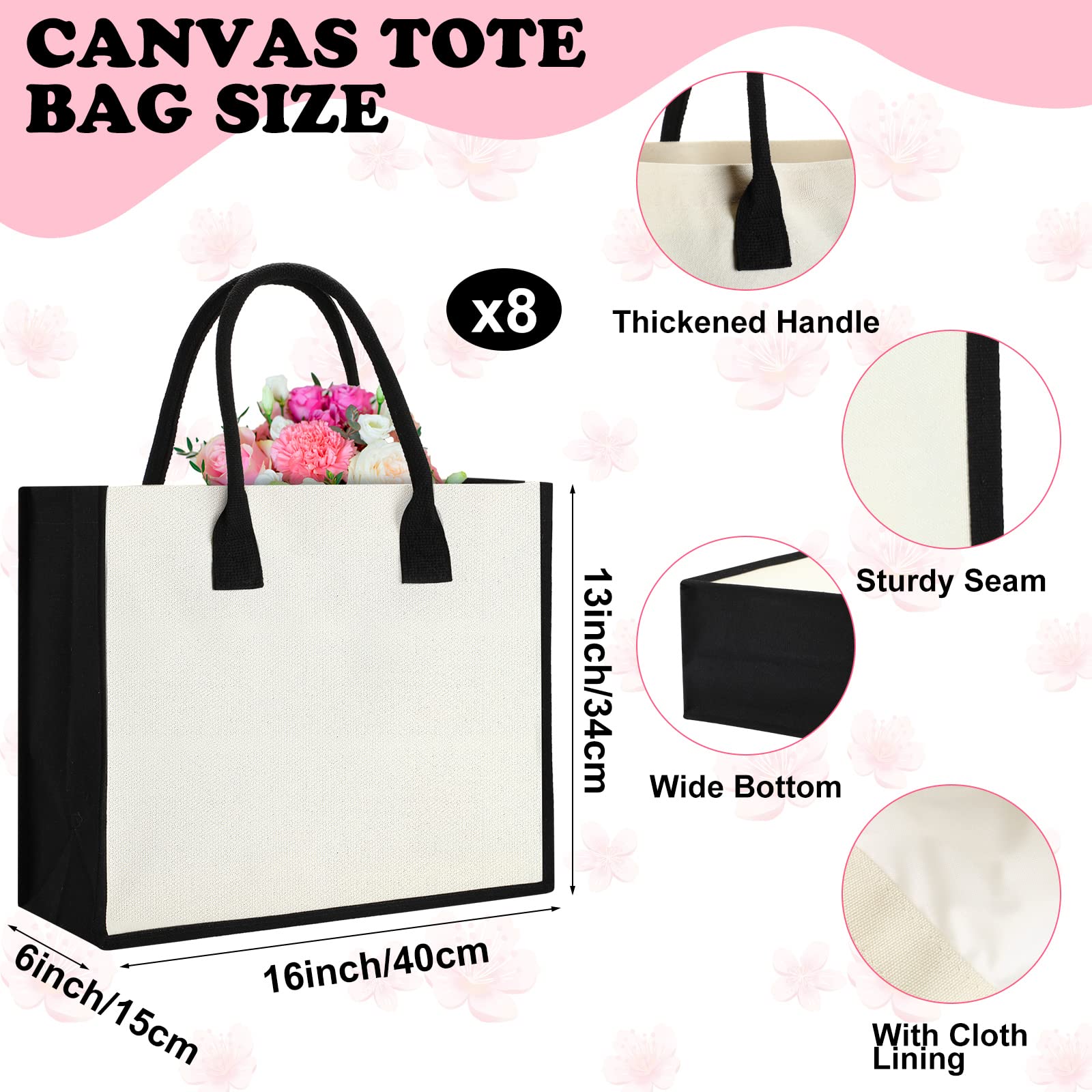 16 Pack Blank Canvas Tote Bags with Makeup Pouch - Customizable Initial Beach Totes for Women, Travel, Bridesmaid Gifts, Wedding & Birthday - Perfect for Shopping, Beach Trips and Daily Use