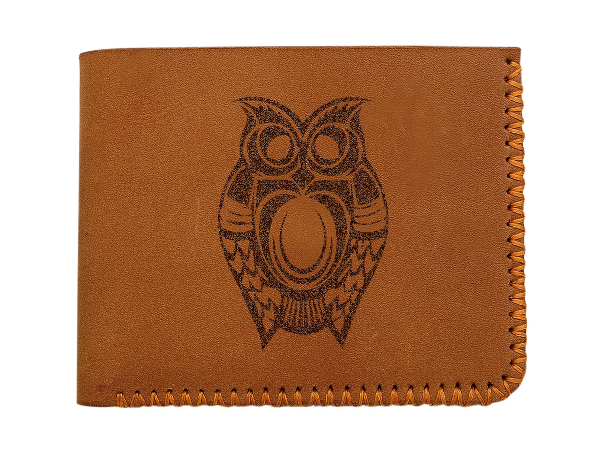 Genuine Handmade Pull-Up Leather Wallet for Men - Owl Abstract Design - Perfect for Everyday Use, Travel & Gifts