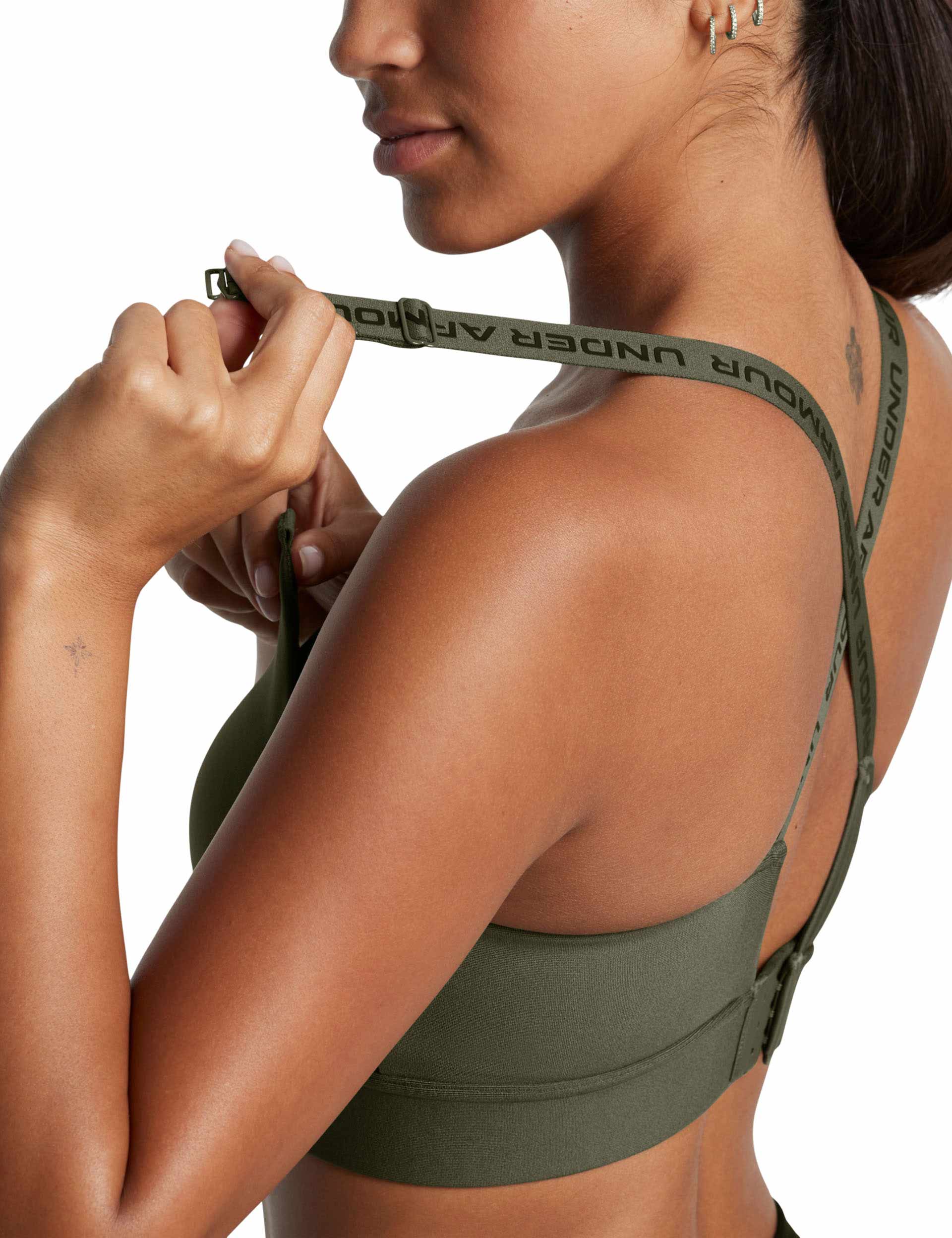 Infinity 2.0 Mid Impact Sports Bra for Women - Breathable & Supportive Workout Top in Marine OD Green/Black - Perfect for Running, Yoga & Gym Training