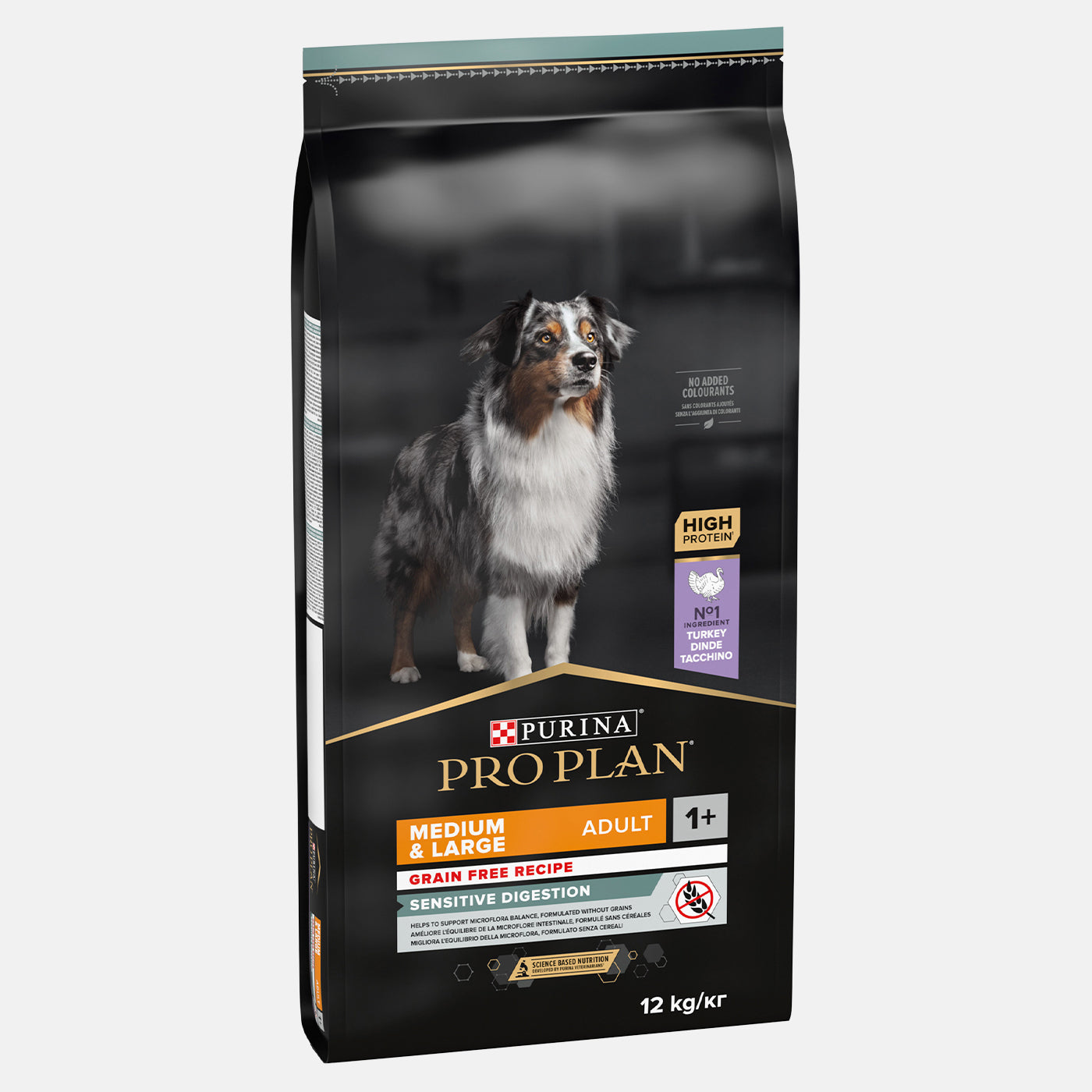 PRO PLAN Dog Food - Grain Free Dry Food for Medium Adult Dogs with Sensitive Digestion, Turkey Recipe, 12KG Bag | Perfect for Dogs with Food Allergies & Digestive Issues