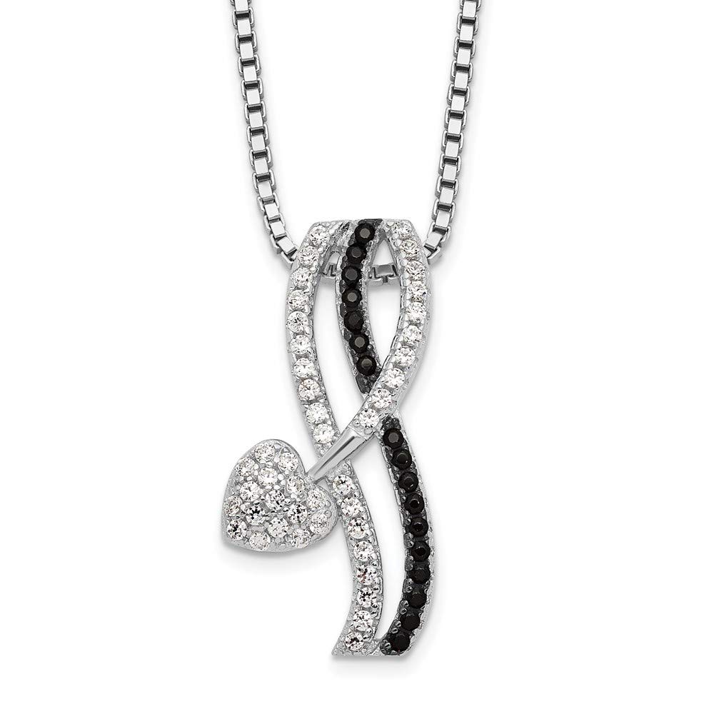 925 Sterling Silver Black Spinel & Cubic Zirconia Heart Necklace - Elegant Women's Fine Jewelry Gift for Valentine's Day, Anniversary & Birthday | 18
