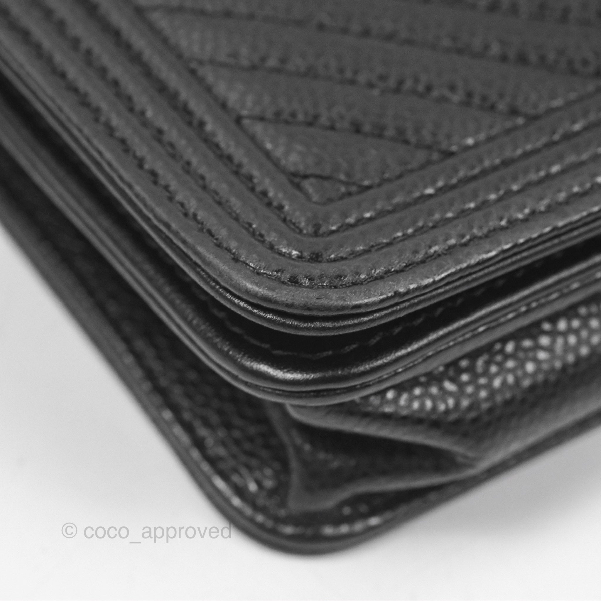 Chanel Chevron Boy Wallet on Chain WOC Black Caviar Leather with Silver Hardware - Luxury Crossbody Bag for Women, Perfect for Evening Parties & Date Nights