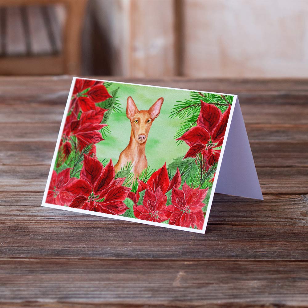 Pharaoh Hound Poinsettia Greeting Cards - Pack of 8 Blank A7 Note Cards (5x7 inches) with Envelopes | Whimsical Dog Christmas Holiday Cards for Gifts, Thank You Notes & Seasonal Greetings