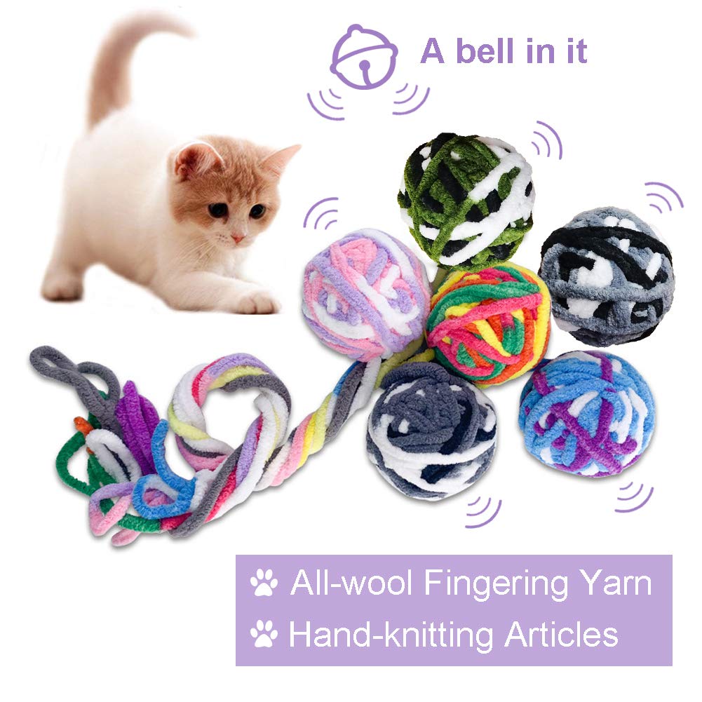 MAIYU Cat Balls - 5 Pack Colorful Yarn Cat Toys with Jingle Bells, Interactive Kitten Play Balls for Indoor Play, Exercise & Mental Stimulation