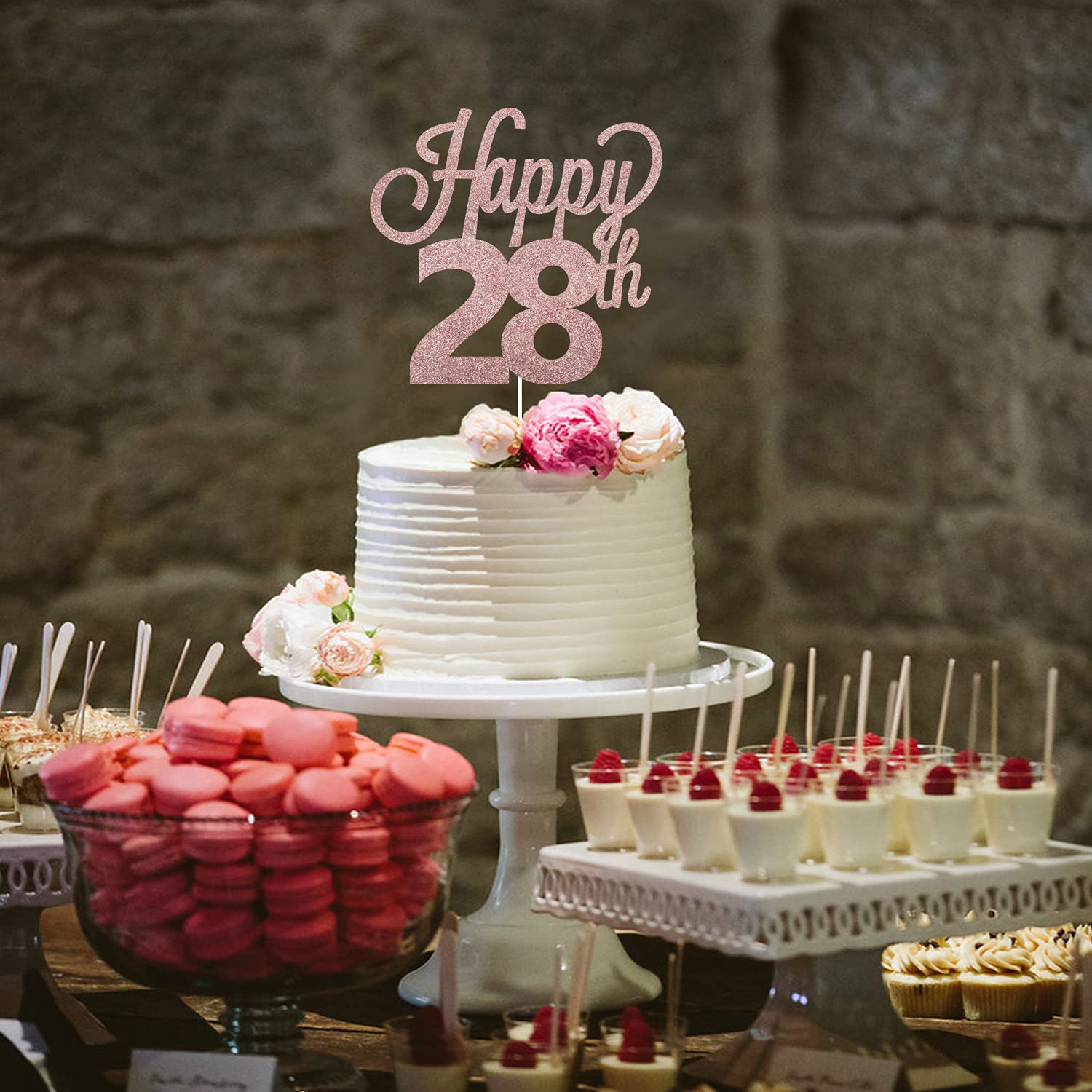 LINGTEER Happy 28th Birthday Cake Topper - Cheers to 28 Years Old Party Decor, Gold Foil Cake Centerpiece for Anniversary Celebration - Perfect for Birthday Parties, Milestone Events & Photo Backdrops