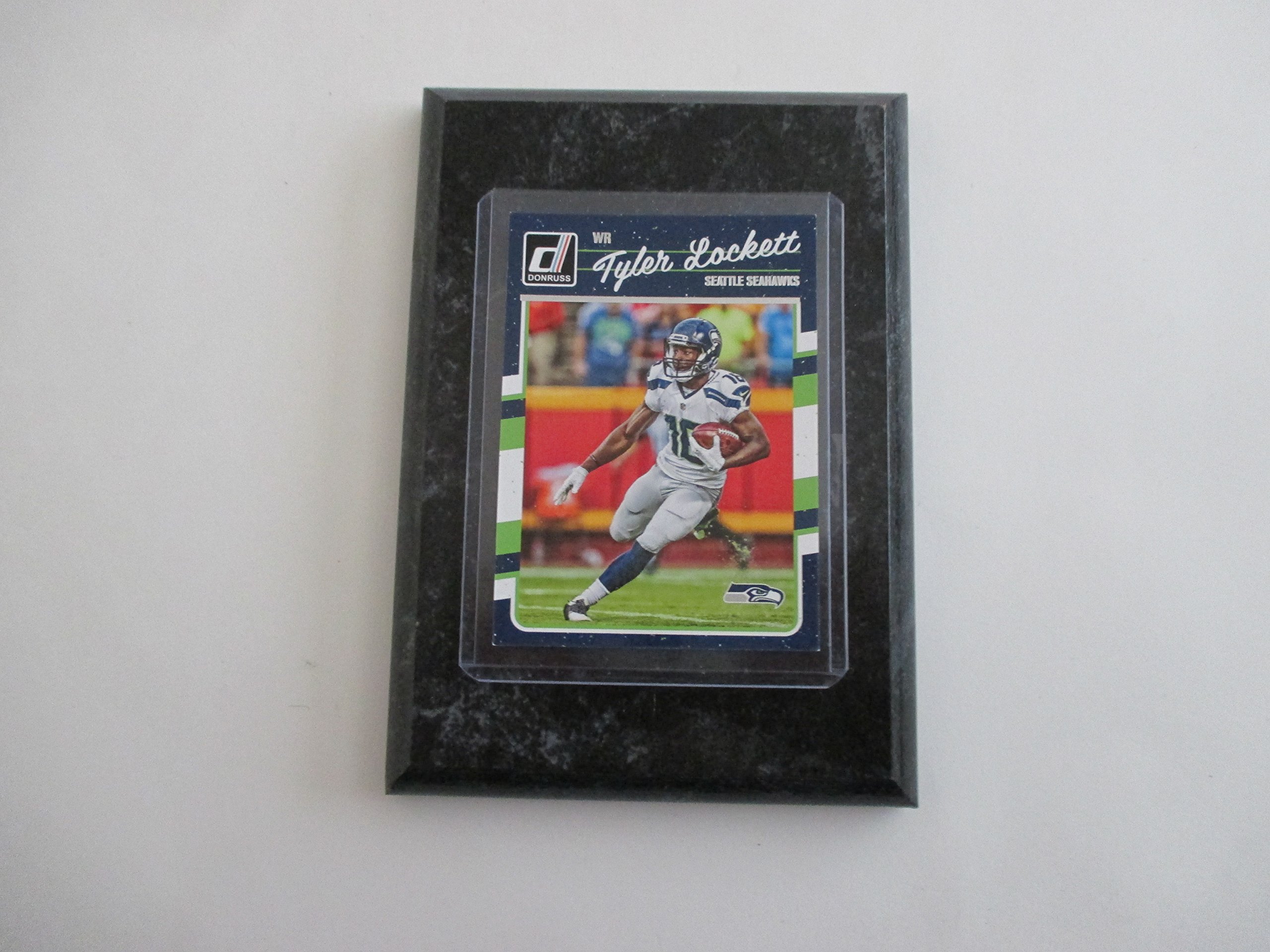 Tyler Lockett Seattle Seahawks 4x6 Player Card Mounted on Black Marble Wooden Plaque - Perfect for NFL Fans, Sports Memorabilia Collectors, and Home/Office Decor