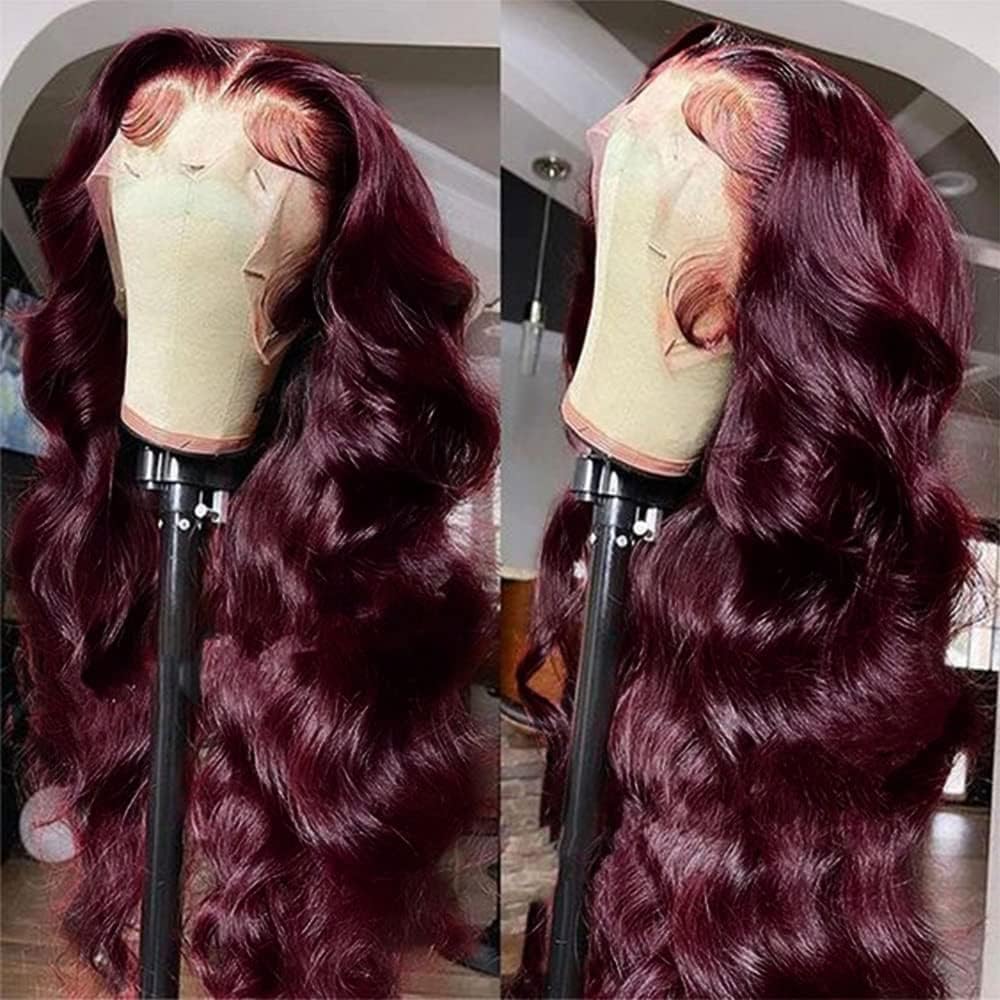 Burgundy 13x6 HD Lace Front Wig Human Hair 99J Body Wave 180% Density Pre-Plucked Virgin Hair - 28 Inch Full & Thick Lace Wig for Women | Perfect for Daily Wear, Parties & Special Occasions