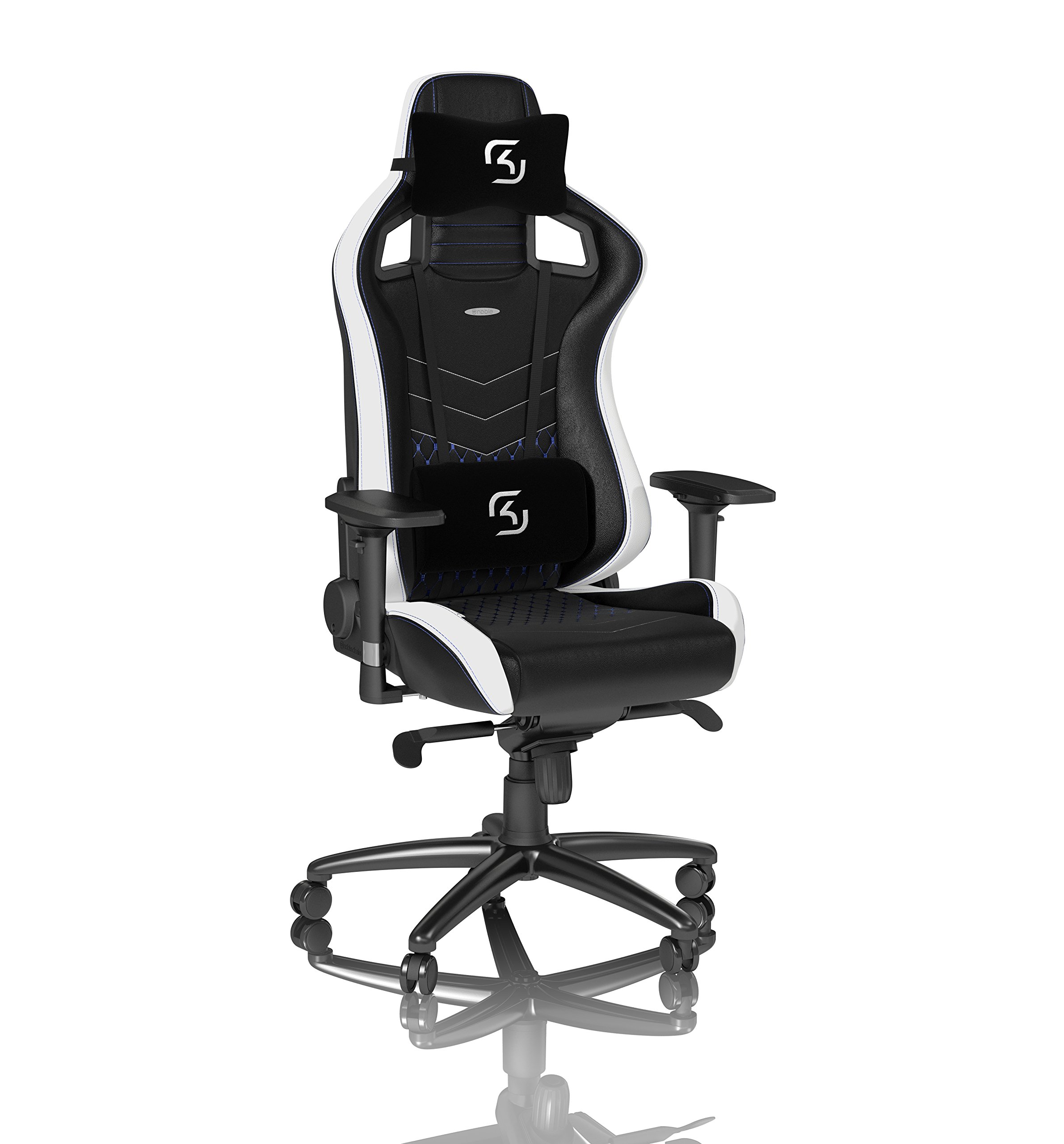 Noblechairs Epic SK Gaming Chair - Ergonomic Reclining Office Chair with PU Leather, Black/Blue/White - Perfect for Gaming, Streaming & Home Office Work