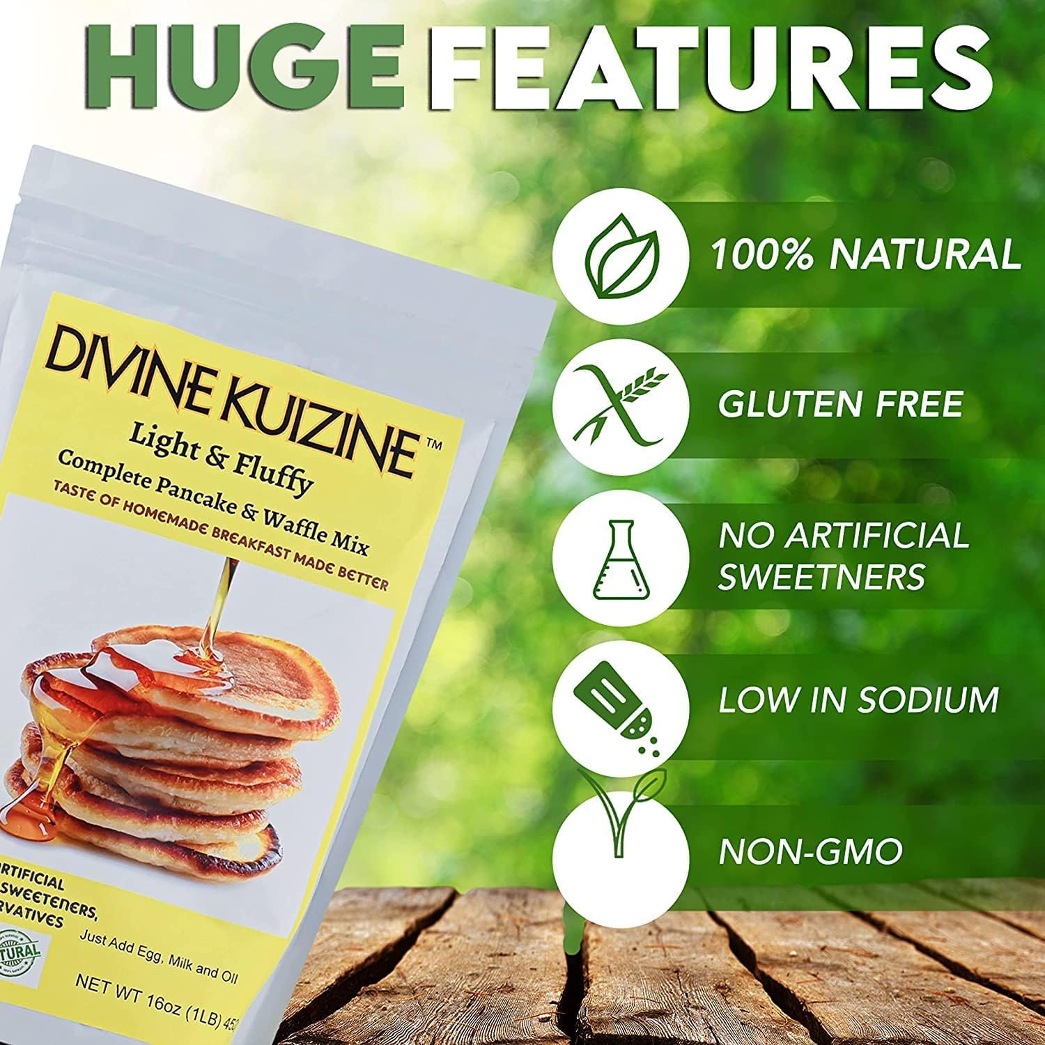 DivineKuizine Light & Fluffy Complete Pancake & Waffle Mix - 2lb | Easy to Use, Healthy Homemade Pancake & Waffle Mix | Perfect for Breakfast, Brunch, and Family Gatherings