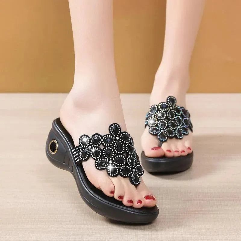 Crystal Wedge Sandal Shoes for Women - Comfortable Summer Beach Wedding Party Heels | Perfect for Outdoor Events, Vacations & Date Nights