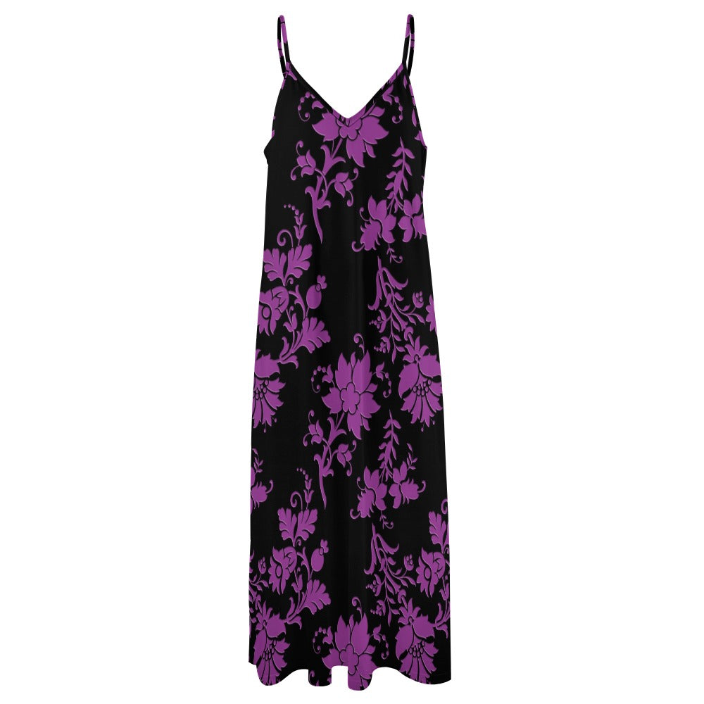 Elegant Purple Floral Print Sling Ankle Long Dress for Women - Perfect for Summer Beach Parties, Weddings & Boho Fashion